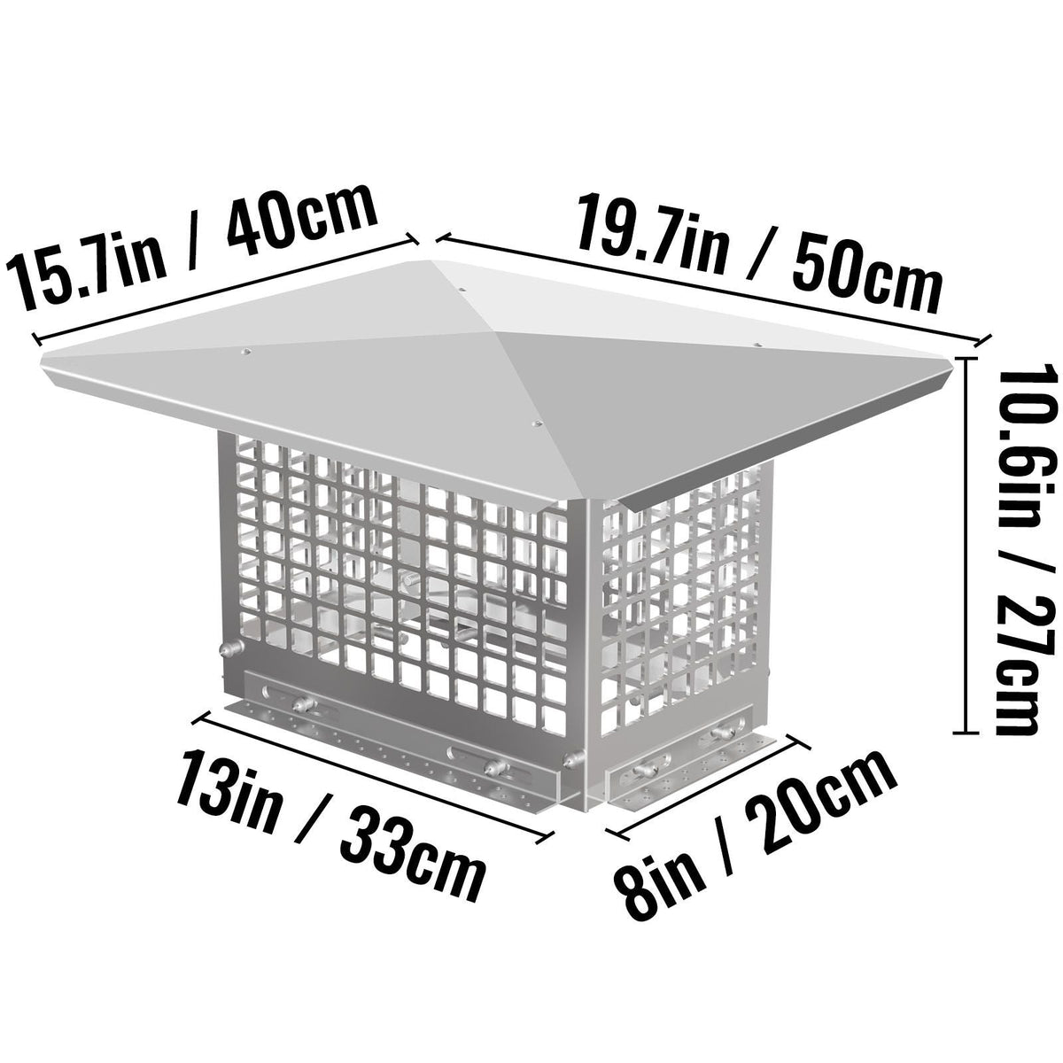 Chimney Cap, 8\" x 13\" Flue Caps, 304 Stainless Steel Fireplace Chimney Cover, Adjustable Metal Spark Arrestor with Bolts Screws, Mesh Chimney Flue Cover for Outside Existing Clay Flue Tile