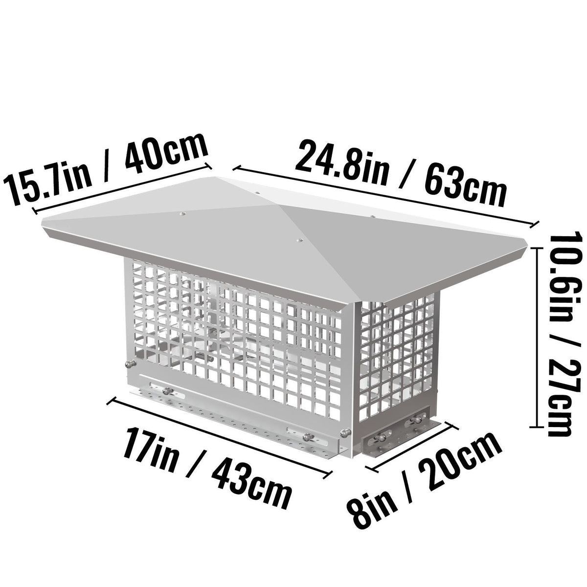 Chimney Cap, 8\" x 17\" Flue Caps, 304 Stainless Steel Fireplace Chimney Cover, Adjustable Metal Spark Arrestor with Bolts Screws, Mesh Chimney Flue Cover for Outside Existing Clay Flue Tile