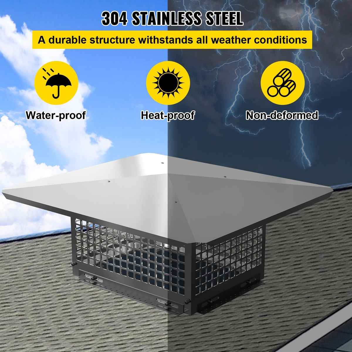 Chimney Cap, 8\" x 17\" Flue Caps, 304 Stainless Steel Fireplace Chimney Cover, Adjustable Metal Spark Arrestor with Bolts Screws, Mesh Chimney Flue Cover for Outside Existing Clay Flue Tile