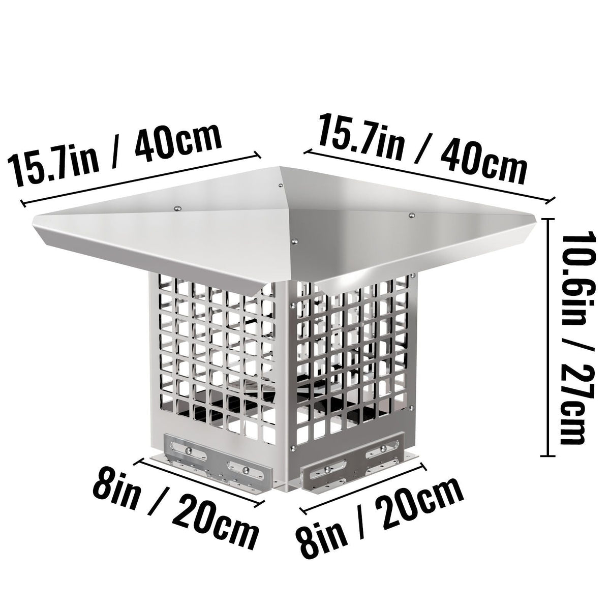 Chimney Cap, 8\" x 8\" Flue Caps, 304 Stainless Steel Fireplace Chimney Cover, Adjustable Metal Spark Arrestor with Bolts Screws, Mesh Chimney Flue Cover for Outside Existing Clay Flue Tile