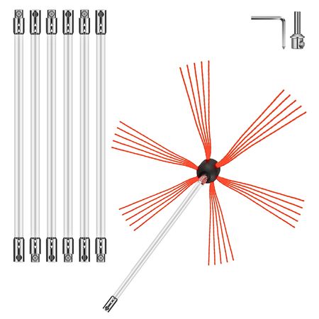 Chimney Sweep Kit 23FT Length, Chimney Brush Kit with 7 Nylon Flexible Rods, Rotary Chimney Cleaning Kit Driven by Drill, Chimney Cleaning Tool Kits for Sweeping Fireplace Flue