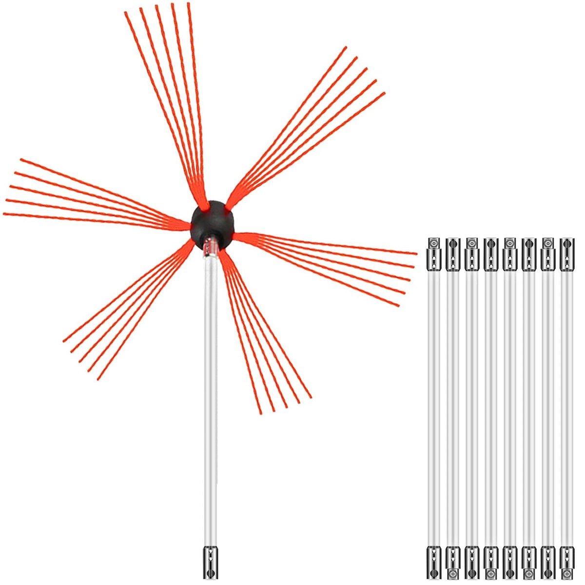 Chimney Sweep Kit 30FT Length, Chimney Brush Kit with 9 Nylon Flexible Rods, Rotary Chimney Cleaning Kit Driven by Drill, Chimney Cleaning Tool Kits for Sweeping Fireplace Flue