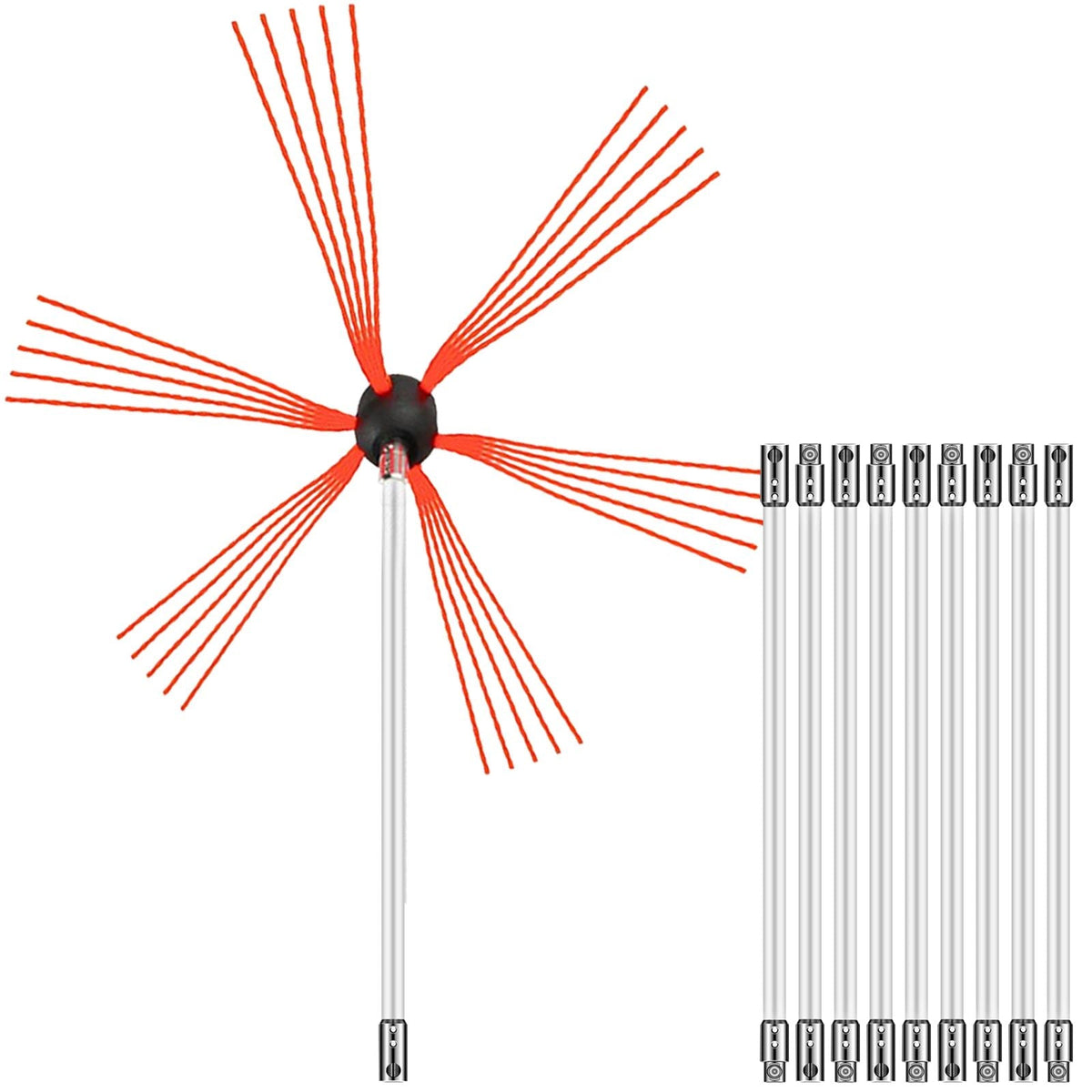 Chimney Sweep Kit 33FT, Chimney Cleaning Tool Kits with 10 Nylon Flexible Rods, Chimney Brush 394 Inch for Sweeping Fireplace