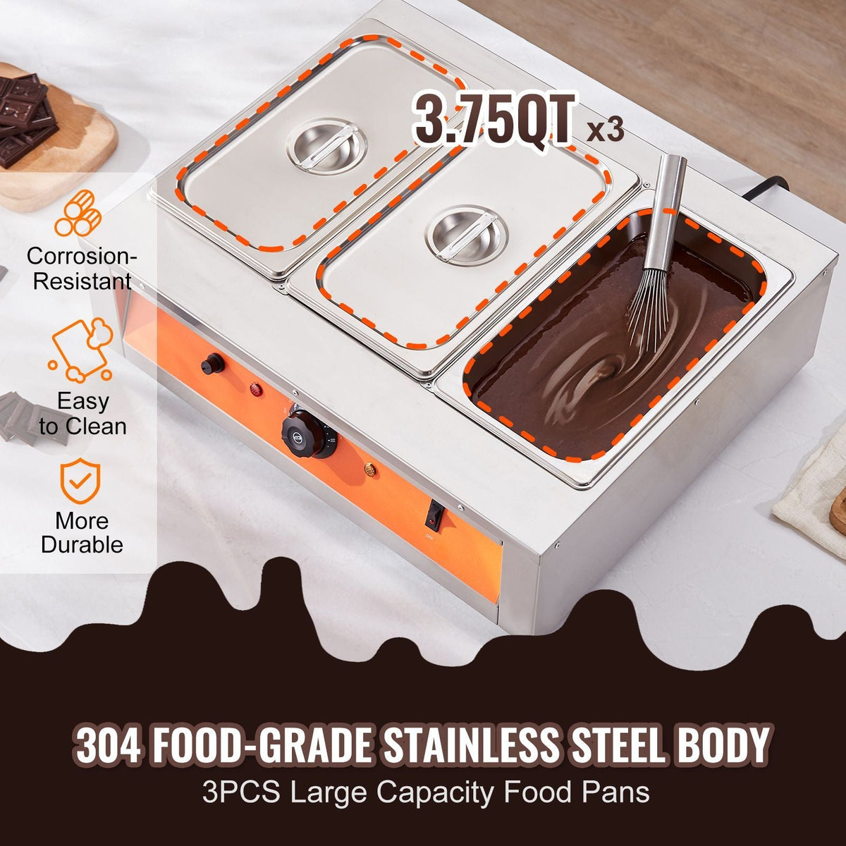 Chocolate Tempering Machine, 26.5 Lbs 3 Tanks Chocolate Melting Pot TEMP Control 86-185 F, 1500W Stainless Steel Electric Commercial Food Warmer For Chocolate/Milk/Cream Melting and Heating