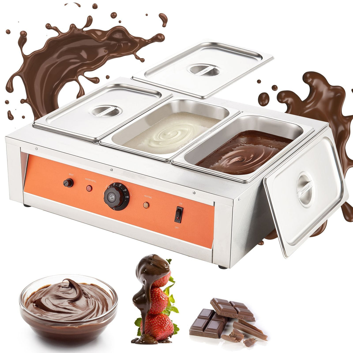 Chocolate Tempering Machine, 26.5 Lbs 3 Tanks Chocolate Melting Pot TEMP Control 86-185 F, 1500W Stainless Steel Electric Commercial Food Warmer For Chocolate/Milk/Cream Melting and Heating