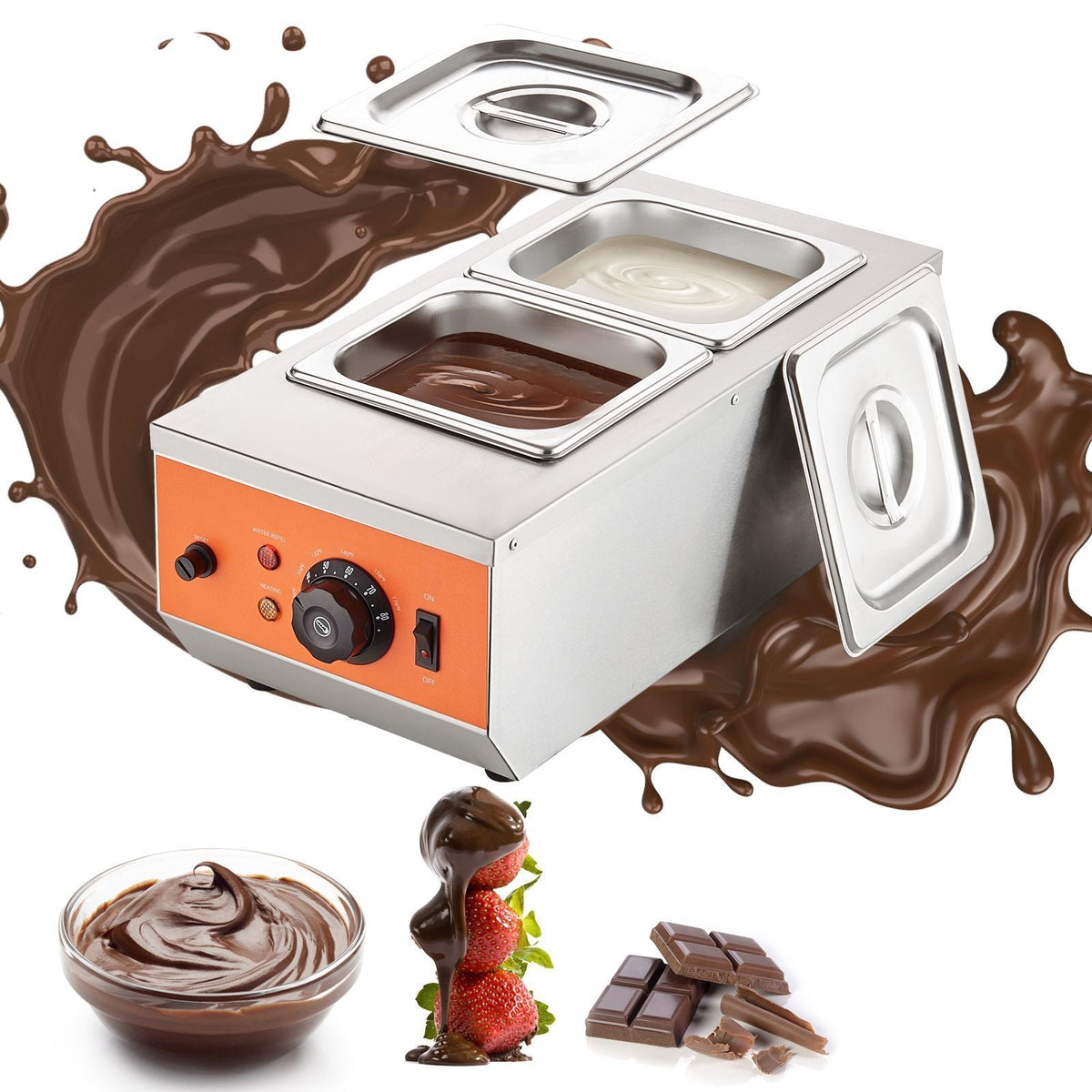 Chocolate Tempering Machine, 9 Lbs 2 Tanks Chocolate Melting Pot with TEMP Control 86-185 F, 800W Stainless Steel Electric Commercial Food Warmer For Chocolate/Milk/Cream Melting and Heating