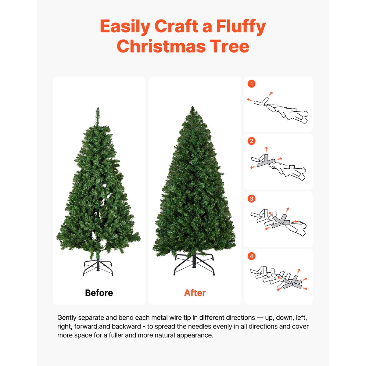 Christmas Tree, 4ft Prelit Artificial Xmas Tree, Full Holiday Decor Trees with 120 Warm White LED Lights, 8 Lighting Modes, 539 Branch Tips & Sturdy Metal Base for Home Party Office Decoration