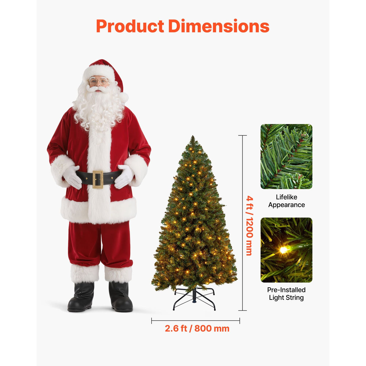 Christmas Tree, 4ft Prelit Artificial Xmas Tree, Full Holiday Decor Trees with 120 Warm White LED Lights, 8 Lighting Modes, 539 Branch Tips & Sturdy Metal Base for Home Party Office Decoration
