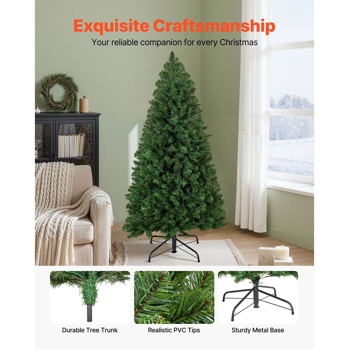 Christmas Tree, 4ft Prelit Artificial Xmas Tree, Full Holiday Decor Trees with 120 Warm White LED Lights, 8 Lighting Modes, 539 Branch Tips & Sturdy Metal Base for Home Party Office Decoration