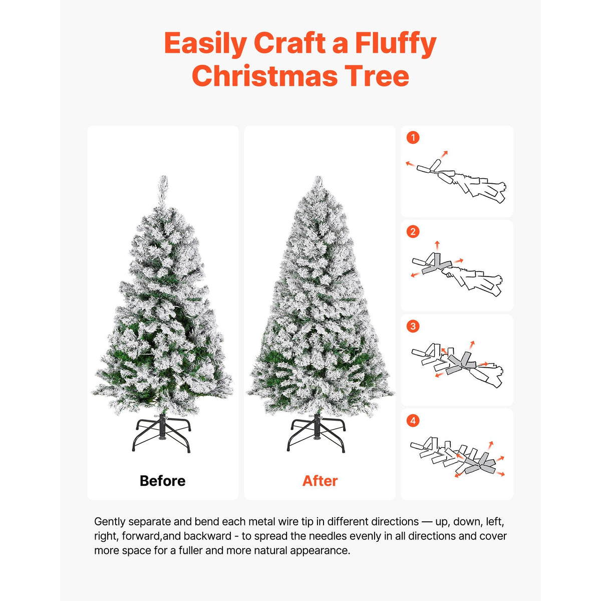 Christmas Tree, 4ft Prelit Flocked Artificial Tree, Full Holiday Xmas Deco Trees with 120 Warm White LED Lights, 8 Lighting Modes & 539 Branch Tips for Home Party Office Decoration