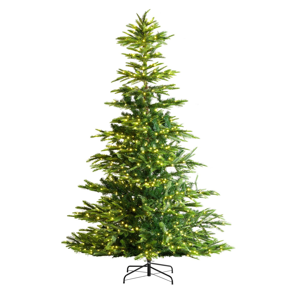 Christmas Tree, 7.5ft Prelit Artificial Xmas Tree, Full Holiday Decor Tree with 700 Warm White LED Lights, 1319 Branch Tips, Metal Base for Home Party Office Decoration