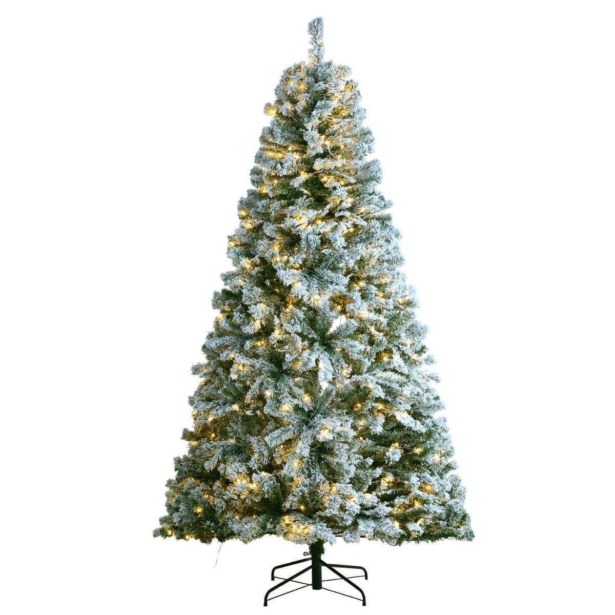 Christmas Tree, 7.5ft Prelit Flocked Artificial Tree, Full Holiday Xmas Tree with 550 White LED Lights, 1346 Branch Tips, Metal Base for Home Party Office Decoration