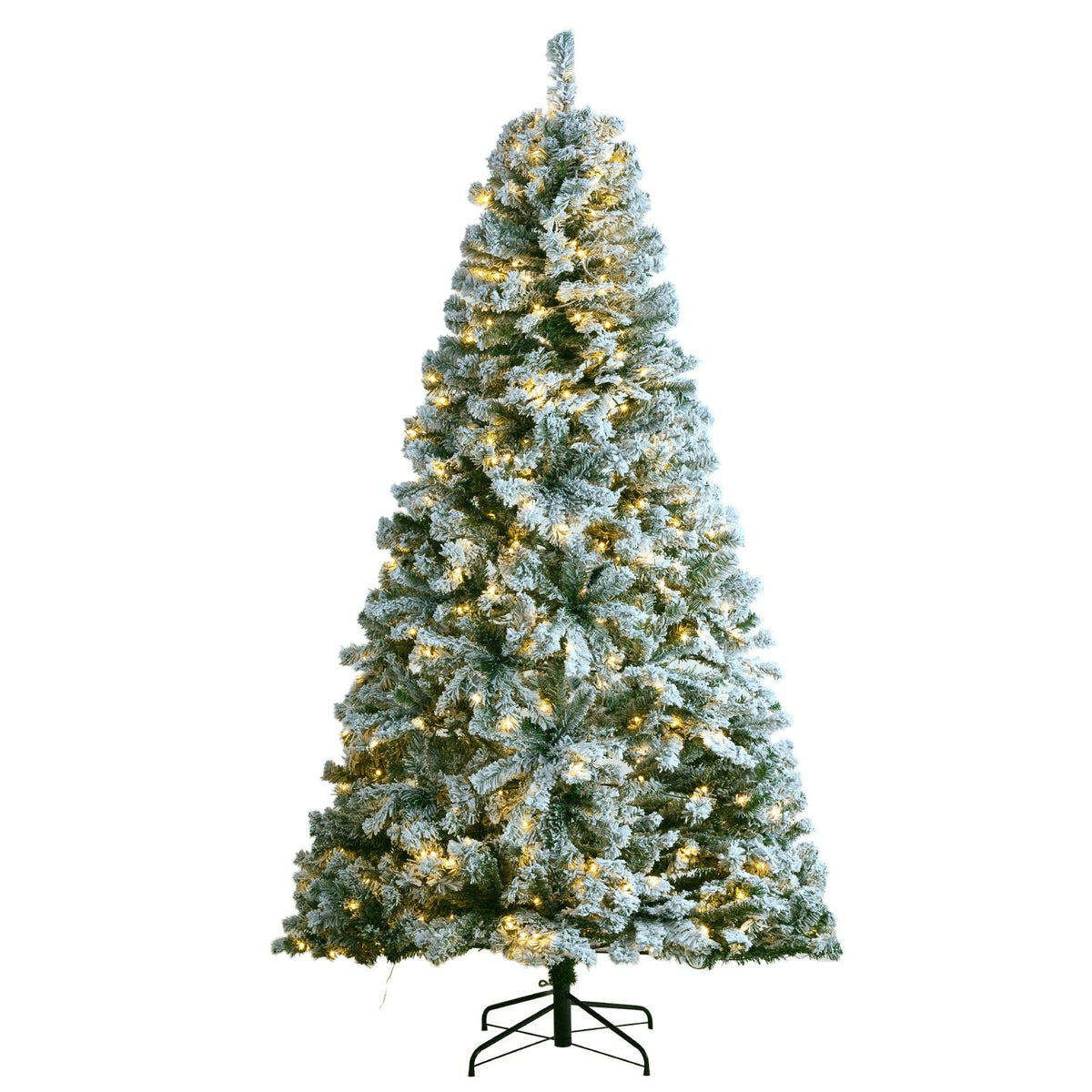 Christmas Tree, 7.5ft Prelit Flocked Artificial Tree, Full Holiday Xmas Tree with 550 White LED Lights, 1346 Branch Tips, Metal Base for Home Party Office Decoration