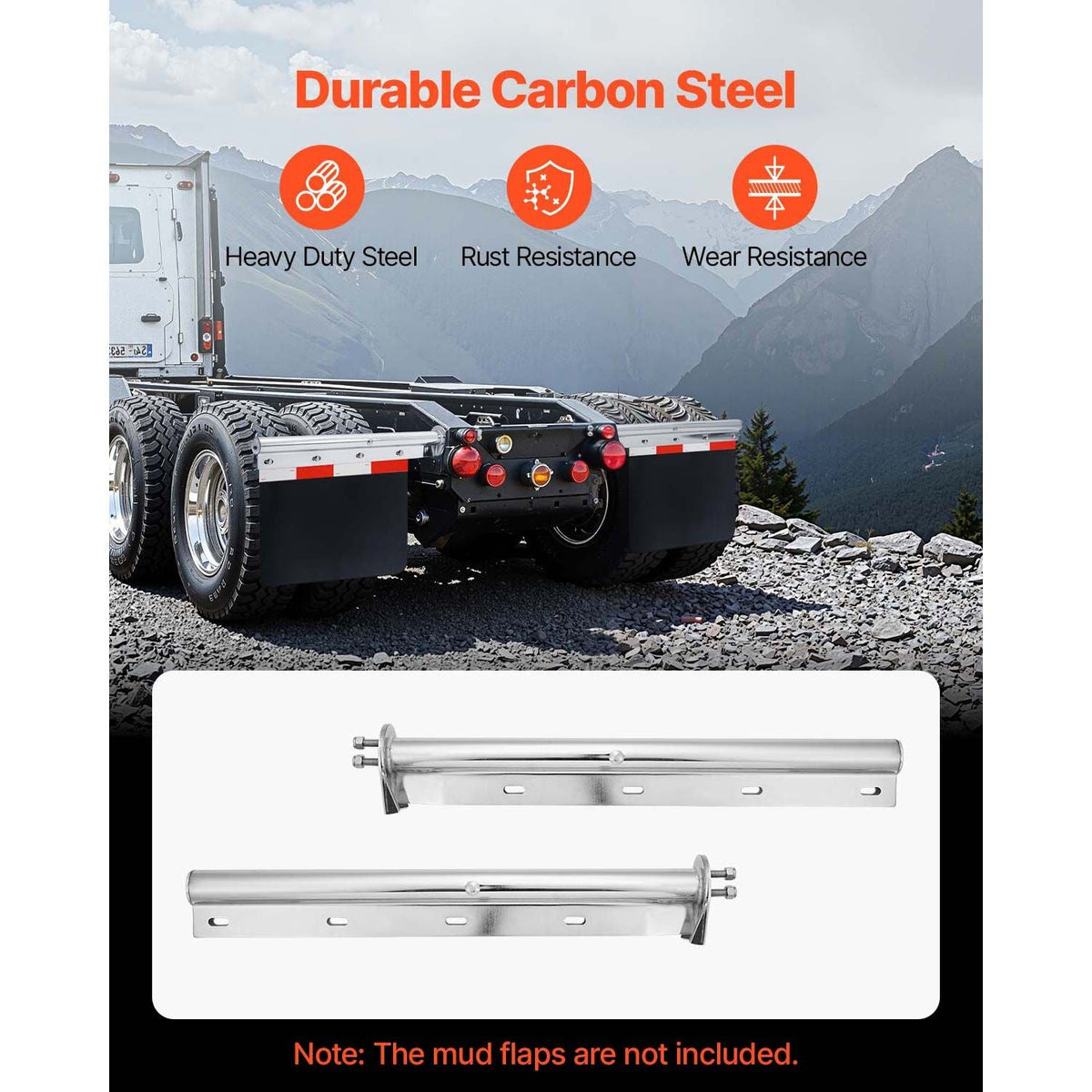 Chrome Straight Spring Loaded Mud Flap Hangers, 1-1/8" Bolt Spacing Mudflap Hangers for Semi Trucks, 1 Pair Heavy Duty Semi Truck Mud Flap Hanger Set with Reflective Strips, Silver