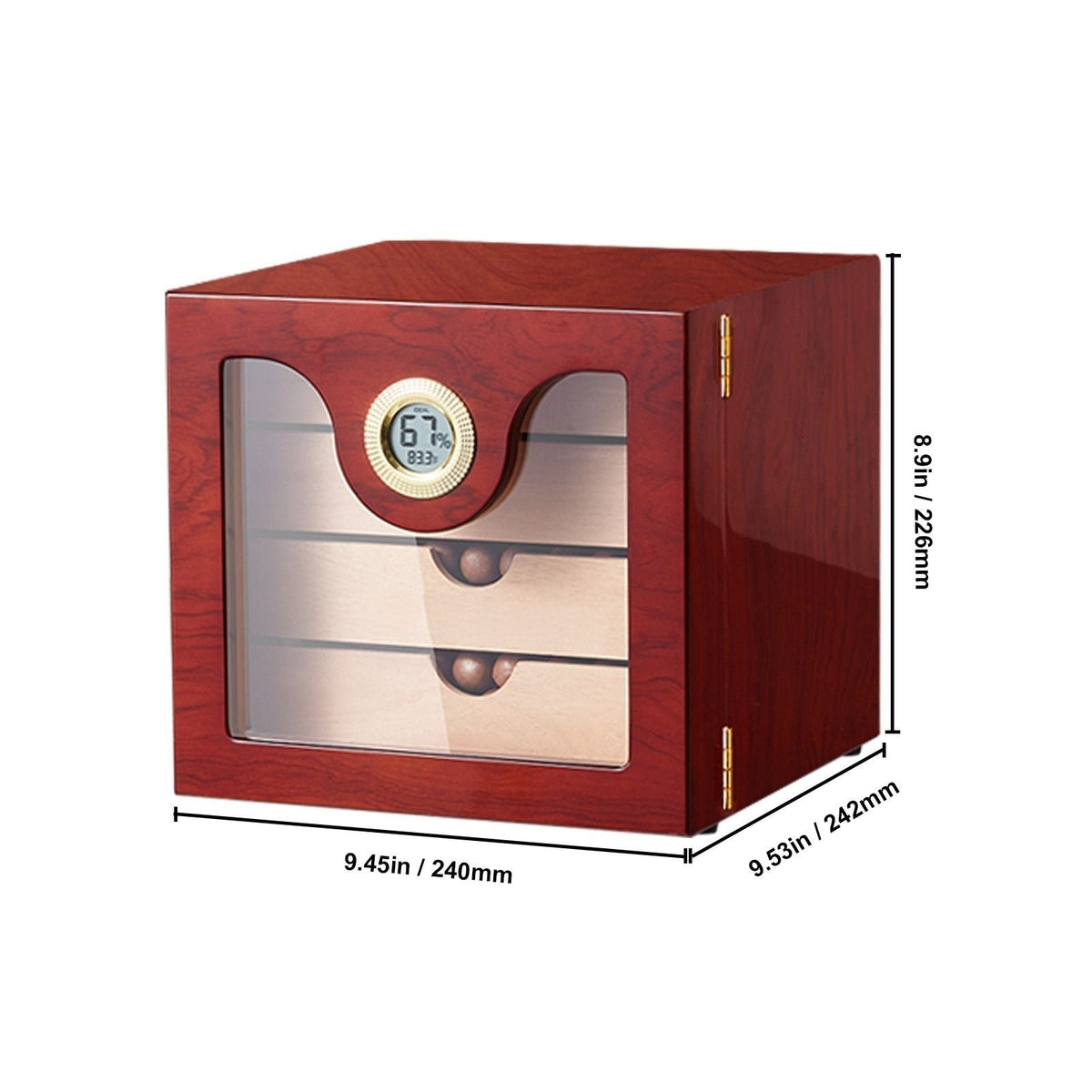 Cigar Humidor Cabinet, Handmade Spanish Cedar Wood Cigar Humidor for 50-100 Cigars, Glass Cigar Desktop Storage Case with Digital Humidifier, Hygrometer and Shelves, Great Gift for Men