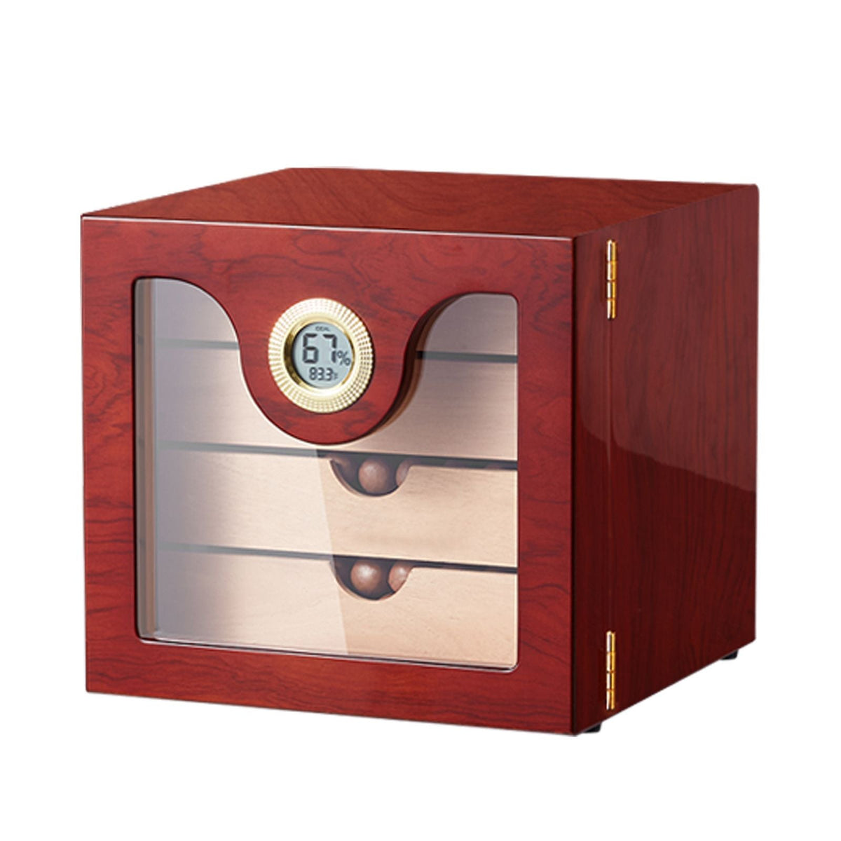 Cigar Humidor Cabinet, Handmade Spanish Cedar Wood Cigar Humidor for 50-100 Cigars, Glass Cigar Desktop Storage Case with Digital Humidifier, Hygrometer and Shelves, Great Gift for Men