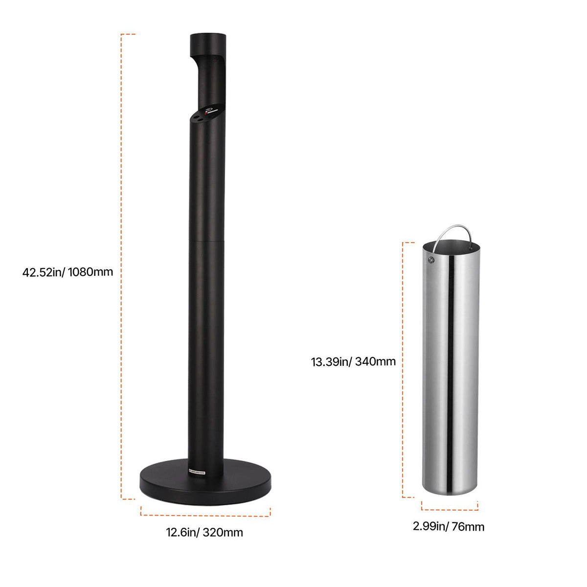 Cigarette Butt Receptacle, Commercial Cylinder Cigarette Butt Container, Freestanding and Weatherproof Outdoor Cigarette Butt Disposal for Garden, Office, Restaurant, Hotel, Bar, Patio, Black