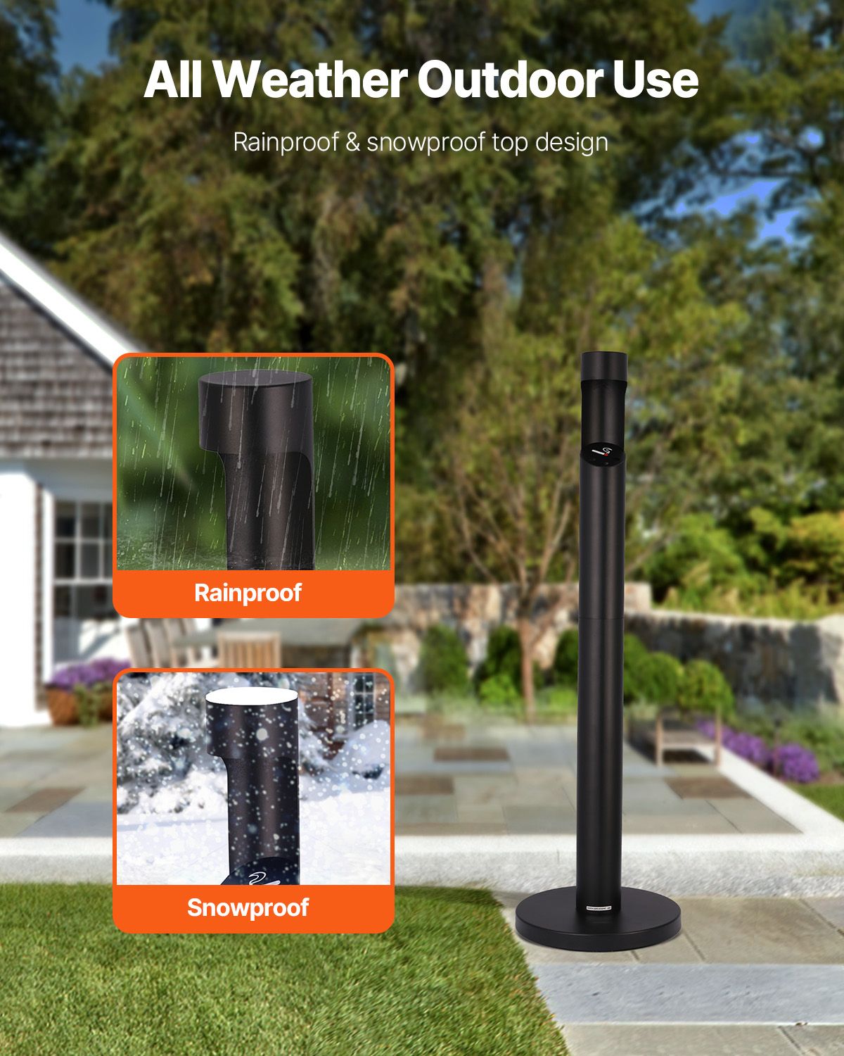 Cigarette Butt Receptacle, Commercial Cylinder Cigarette Butt Container, Freestanding and Weatherproof Outdoor Cigarette Butt Disposal for Garden, Office, Restaurant, Hotel, Bar, Patio, Black