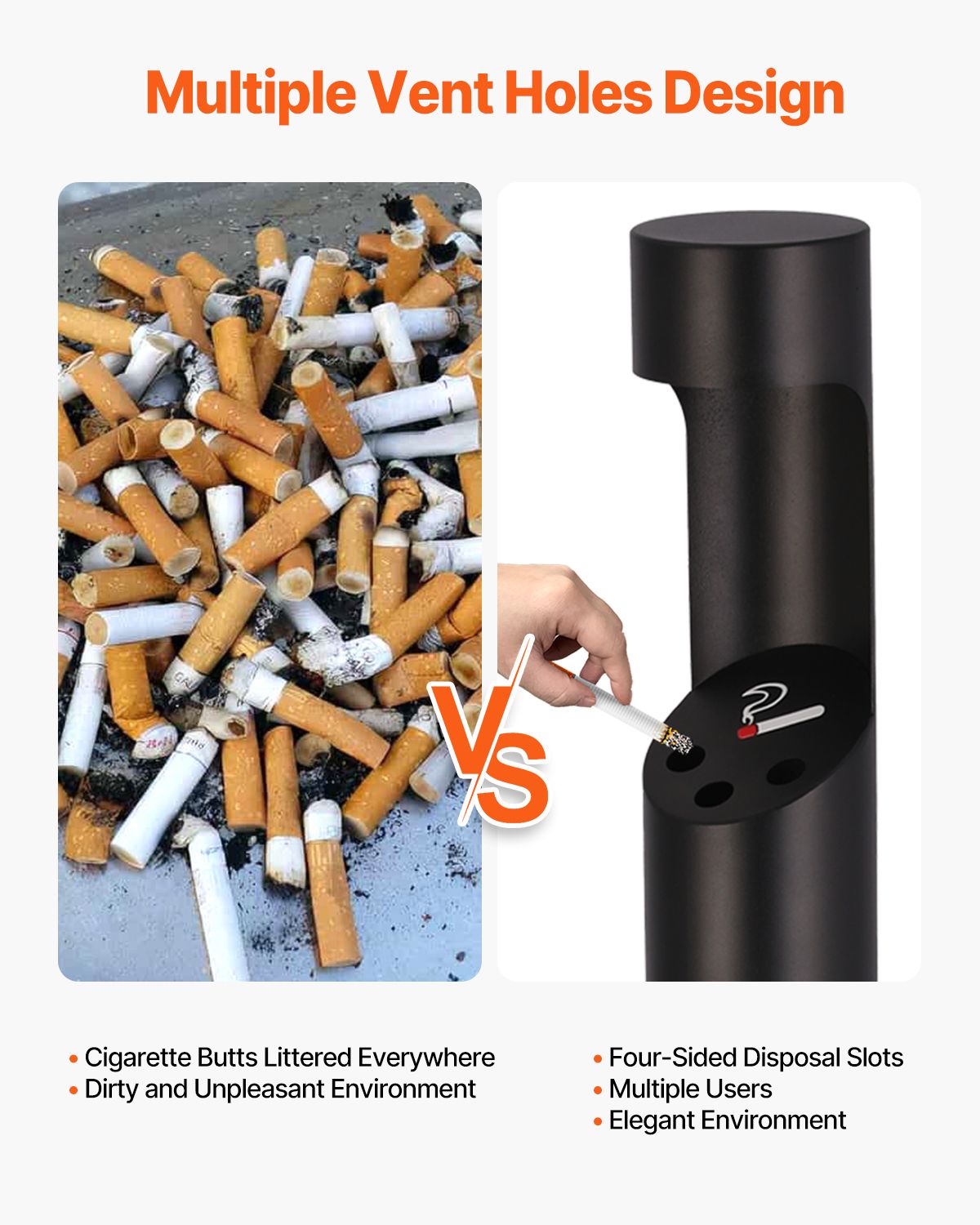 Cigarette Butt Receptacle, Commercial Cylinder Cigarette Butt Container, Freestanding and Weatherproof Outdoor Cigarette Butt Disposal for Garden, Office, Restaurant, Hotel, Bar, Patio, Black