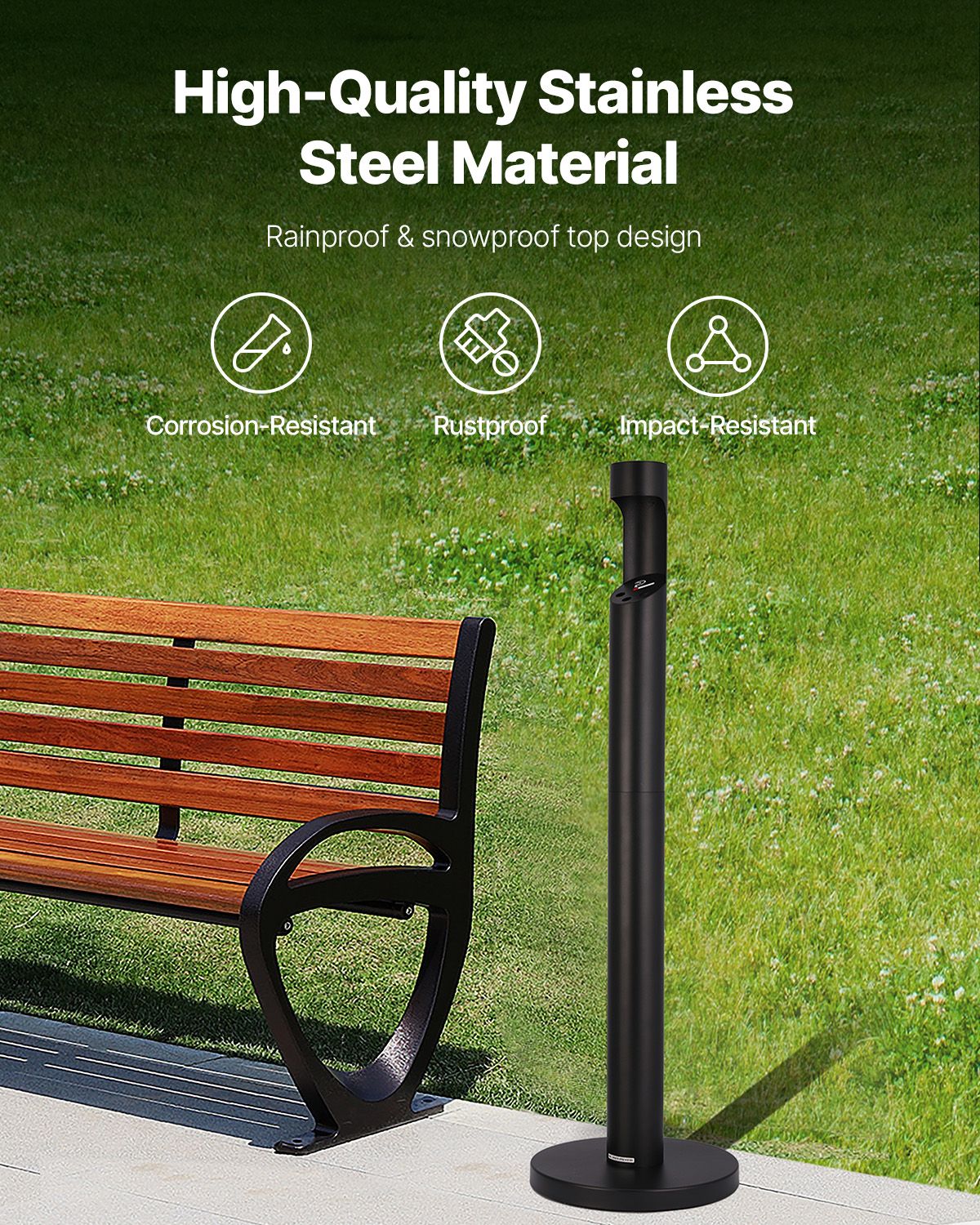Cigarette Butt Receptacle, Commercial Cylinder Cigarette Butt Container, Freestanding and Weatherproof Outdoor Cigarette Butt Disposal for Garden, Office, Restaurant, Hotel, Bar, Patio, Black