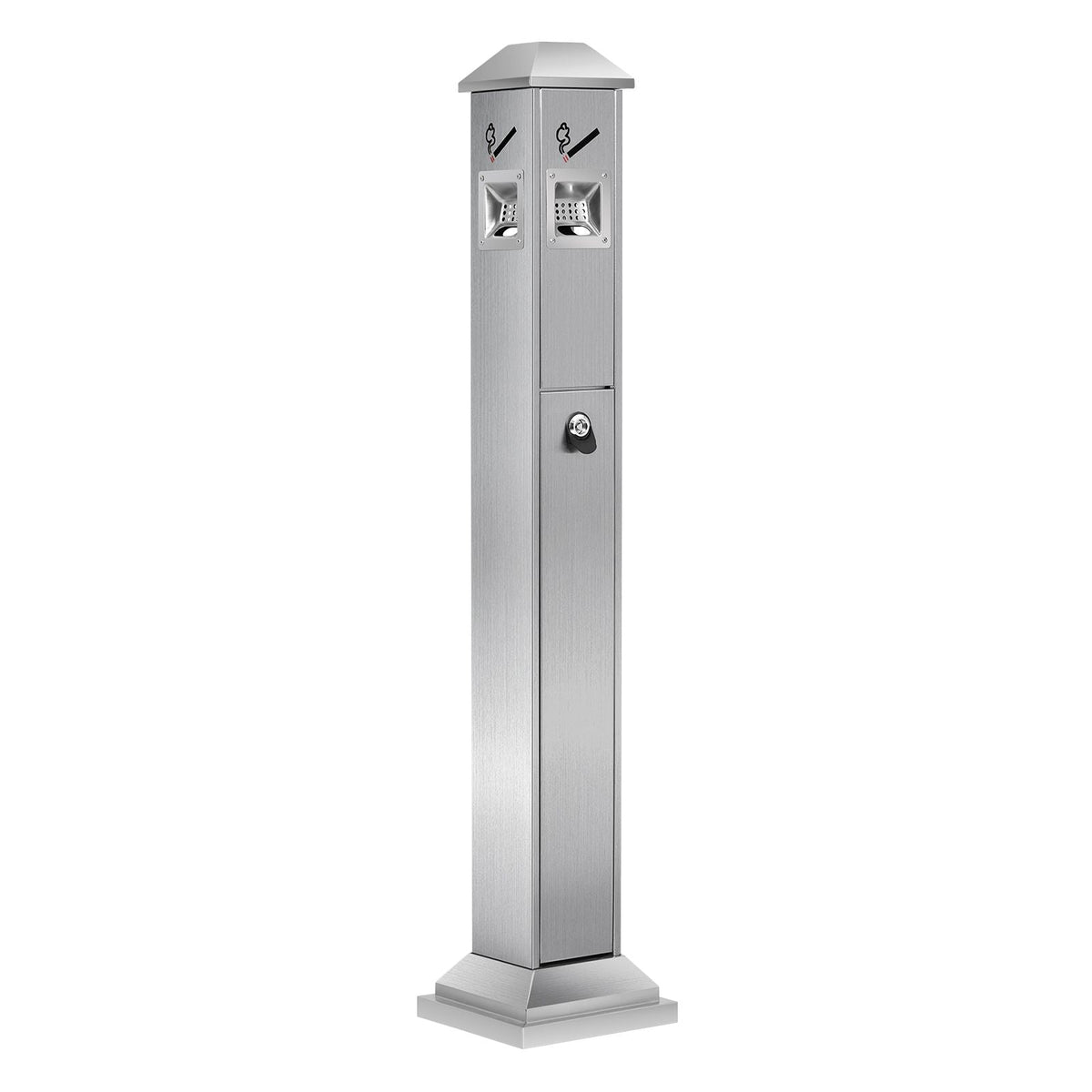 Cigarette Butt Receptacle, Square Cigarette Butt Container with 4 Disposal Openings & Top Cover, Stainless Steel Outdoor Cigarette Butt Disposal for Garden, Office, Restaurant, Hotel, Silver