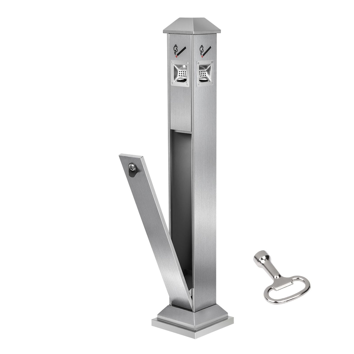 Cigarette Butt Receptacle, Square Cigarette Butt Container with 4 Disposal Openings & Top Cover, Stainless Steel Outdoor Cigarette Butt Disposal for Garden, Office, Restaurant, Hotel, Silver
