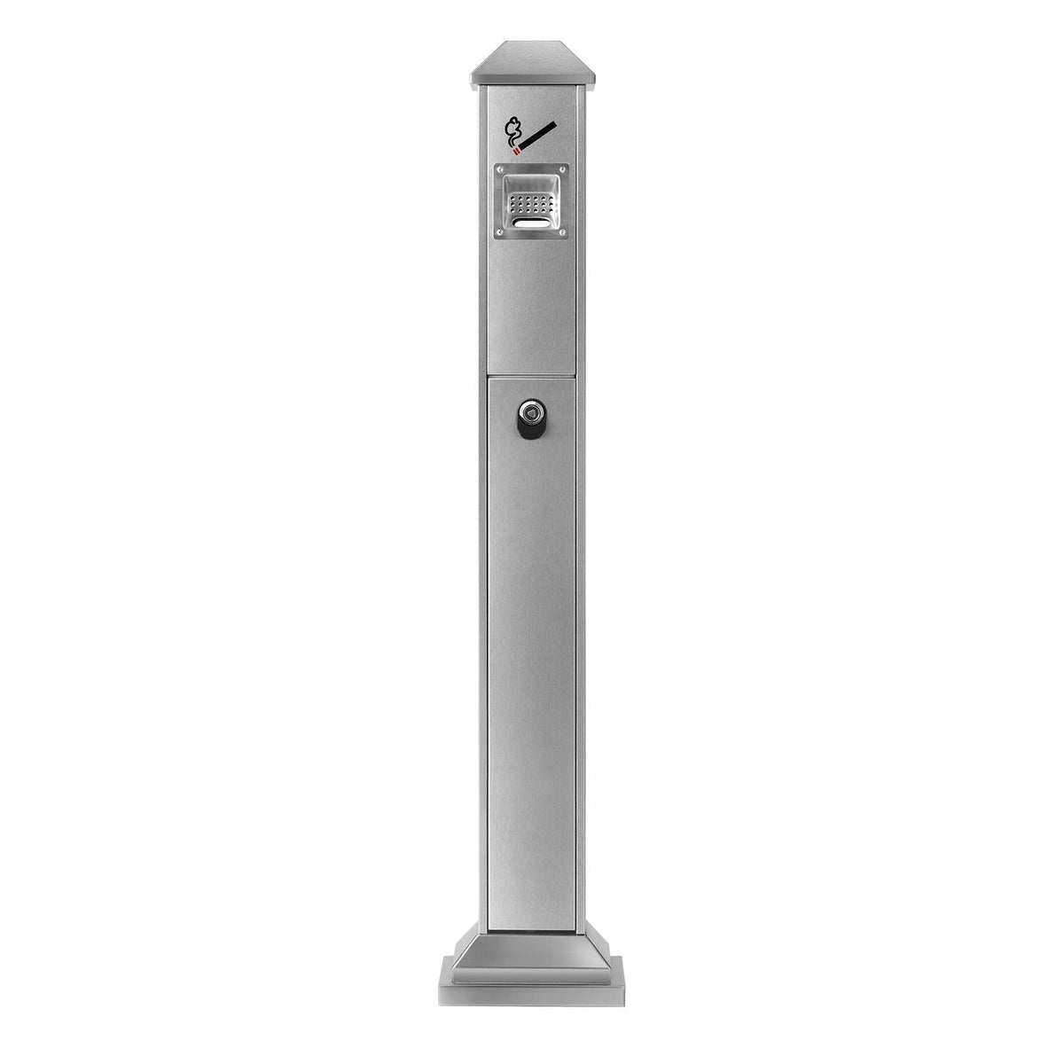 Cigarette Butt Receptacle, Square Cigarette Butt Container with 4 Disposal Openings & Top Cover, Stainless Steel Outdoor Cigarette Butt Disposal for Garden, Office, Restaurant, Hotel, Silver