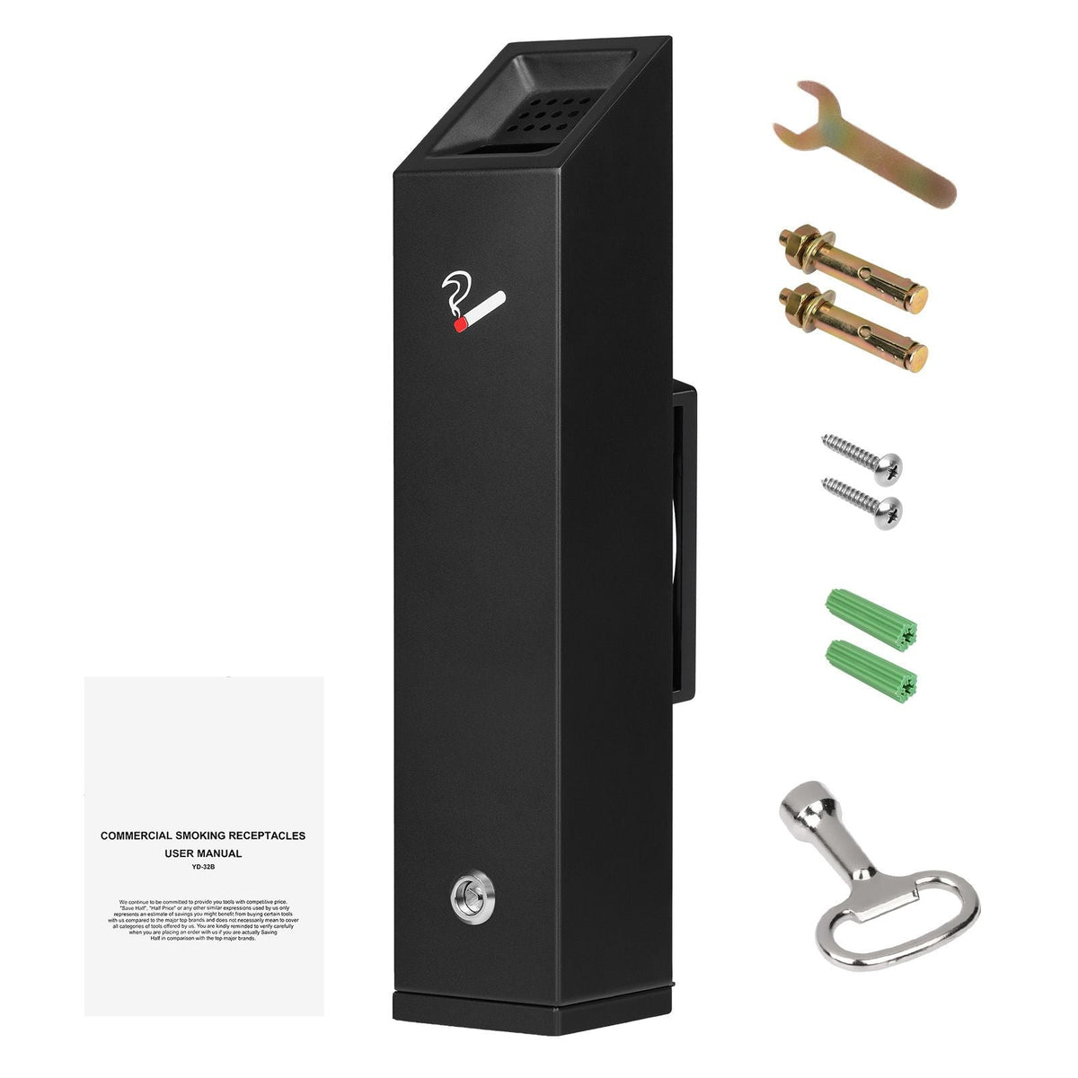 Cigarette Butt Receptacle, Stainless Steel Cuboid Cigarette Butt Container, Wall Mounted and Weatherproof Outdoor Cigarette Butt Disposal for Garden, Office, Restaurant, Hotel, Bar, Black