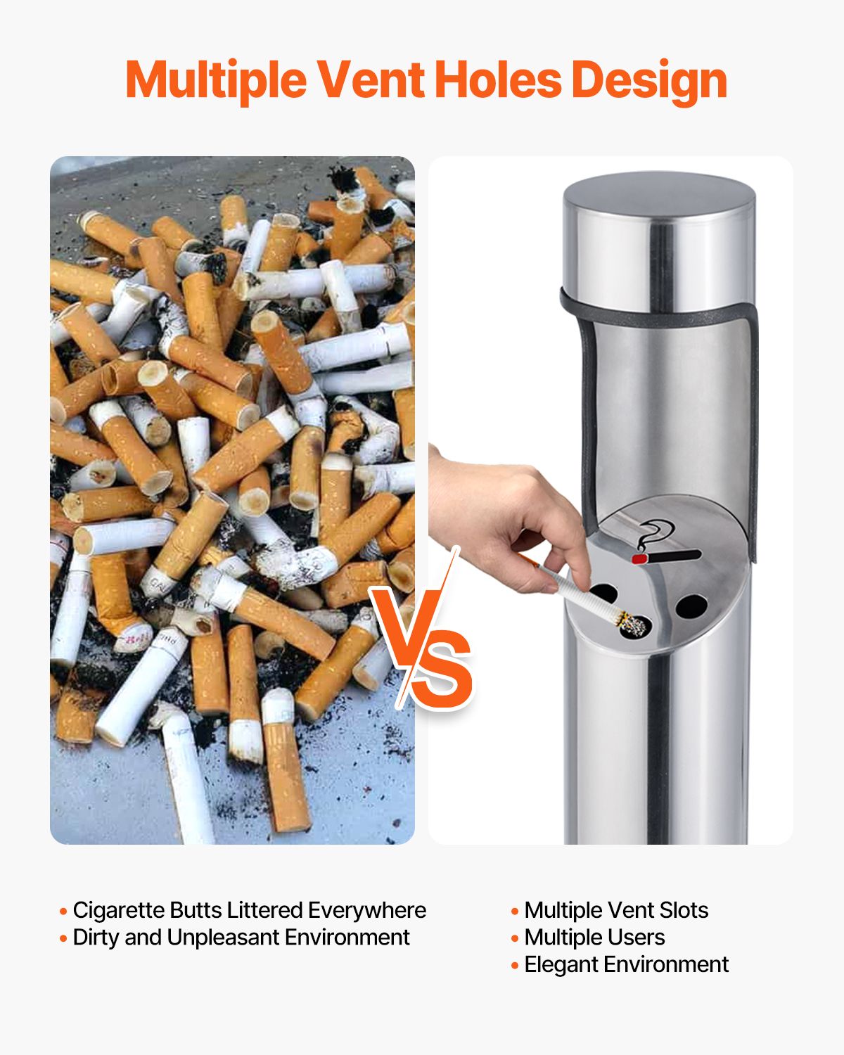Cigarette Butt Receptacle, Stainless Steel Cylinder Cigarette Butt Container, Freestanding and Weatherproof Outdoor Cigarette Butt Disposal for Garden, Office, Restaurant, Hotel, Bar, Silver