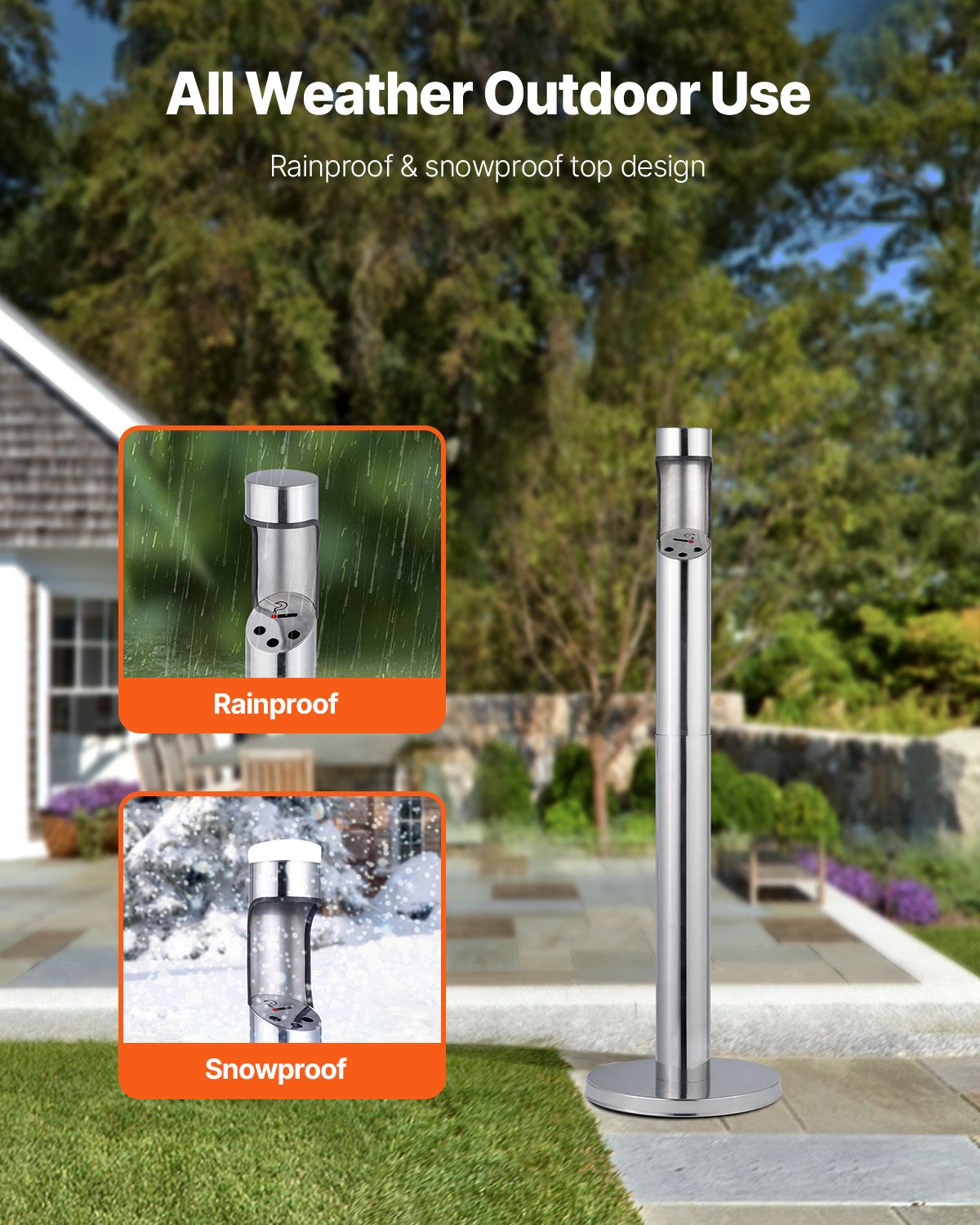Cigarette Butt Receptacle, Stainless Steel Cylinder Cigarette Butt Container, Freestanding and Weatherproof Outdoor Cigarette Butt Disposal for Garden, Office, Restaurant, Hotel, Bar, Silver