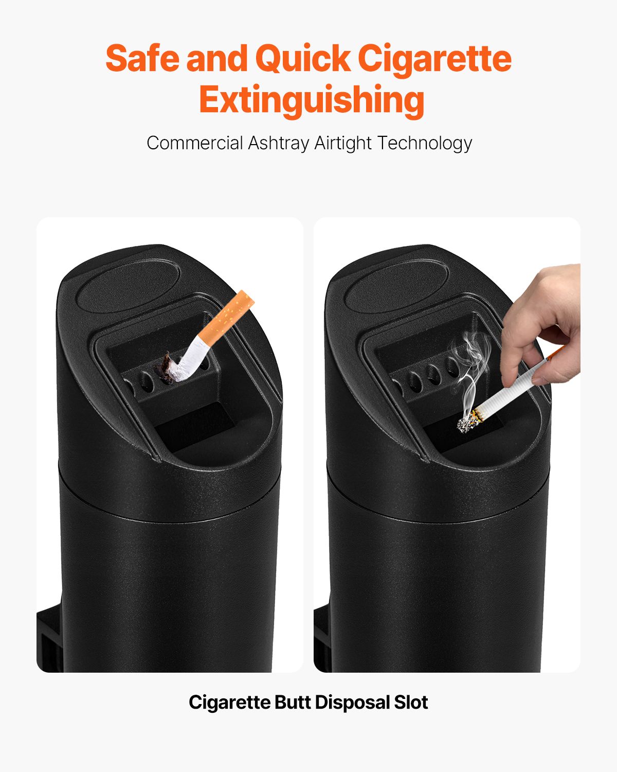 Cigarette Butt Receptacle, Stainless Steel Cylinder Cigarette Butt Container, Wall Mounted and Weatherproof Outdoor Cigarette Butt Disposal for Garden, Office, Restaurant, Hotel, Bar, Black