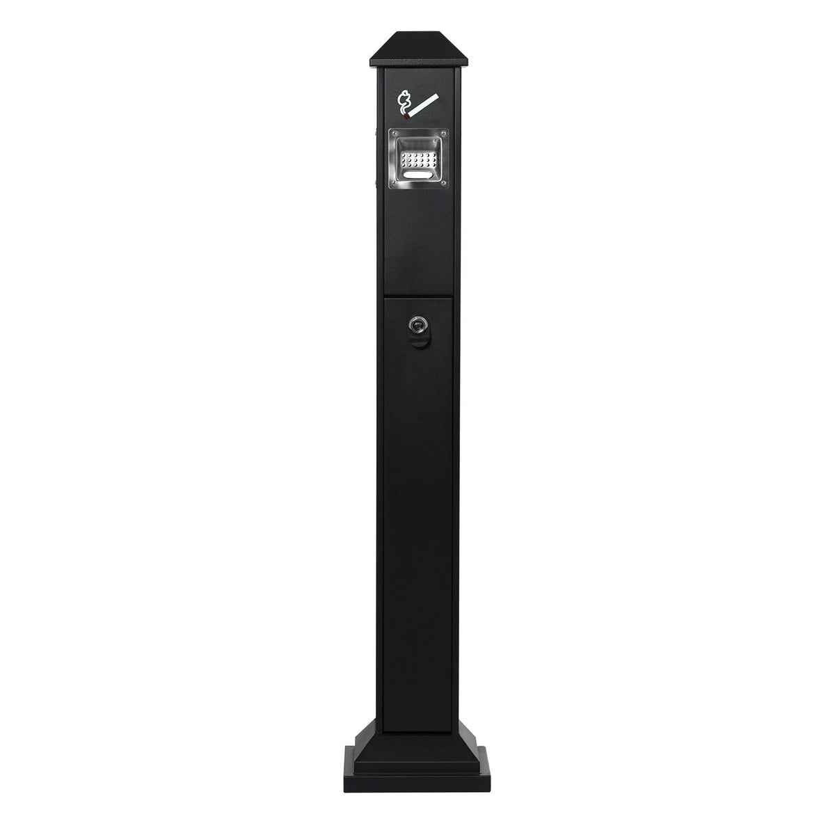 Cigarette Butt Receptacle, Weatherproof Cigarette Butt Container with 4 Disposal Openings & Top Cover, Freestanding Outdoor Cigarette Butt Disposal for Garden, Office, Restaurant, Hotel, Black