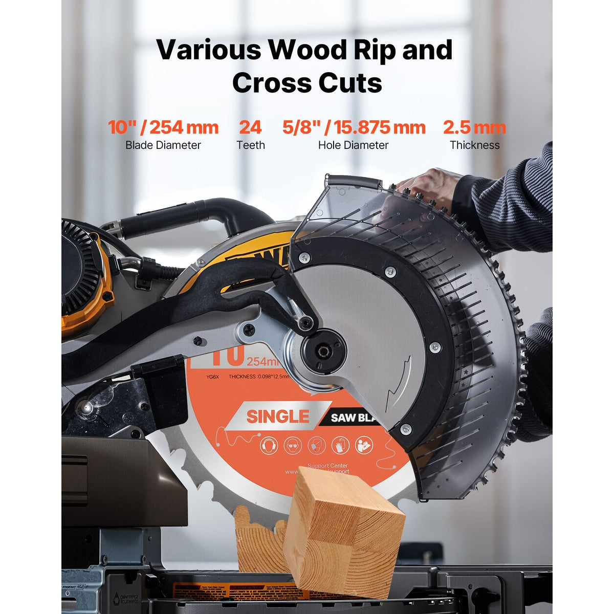 Circular Saw Blade, 10 inch Diameter, 24 Sharp Alloy Teeth, 5/8 inch Arbor, Fine Finish, Wood Cutting Blade for Circular Saw, with Noise-Reducing Heat Vents, for Cutting Plywood, OSB, Hardwood