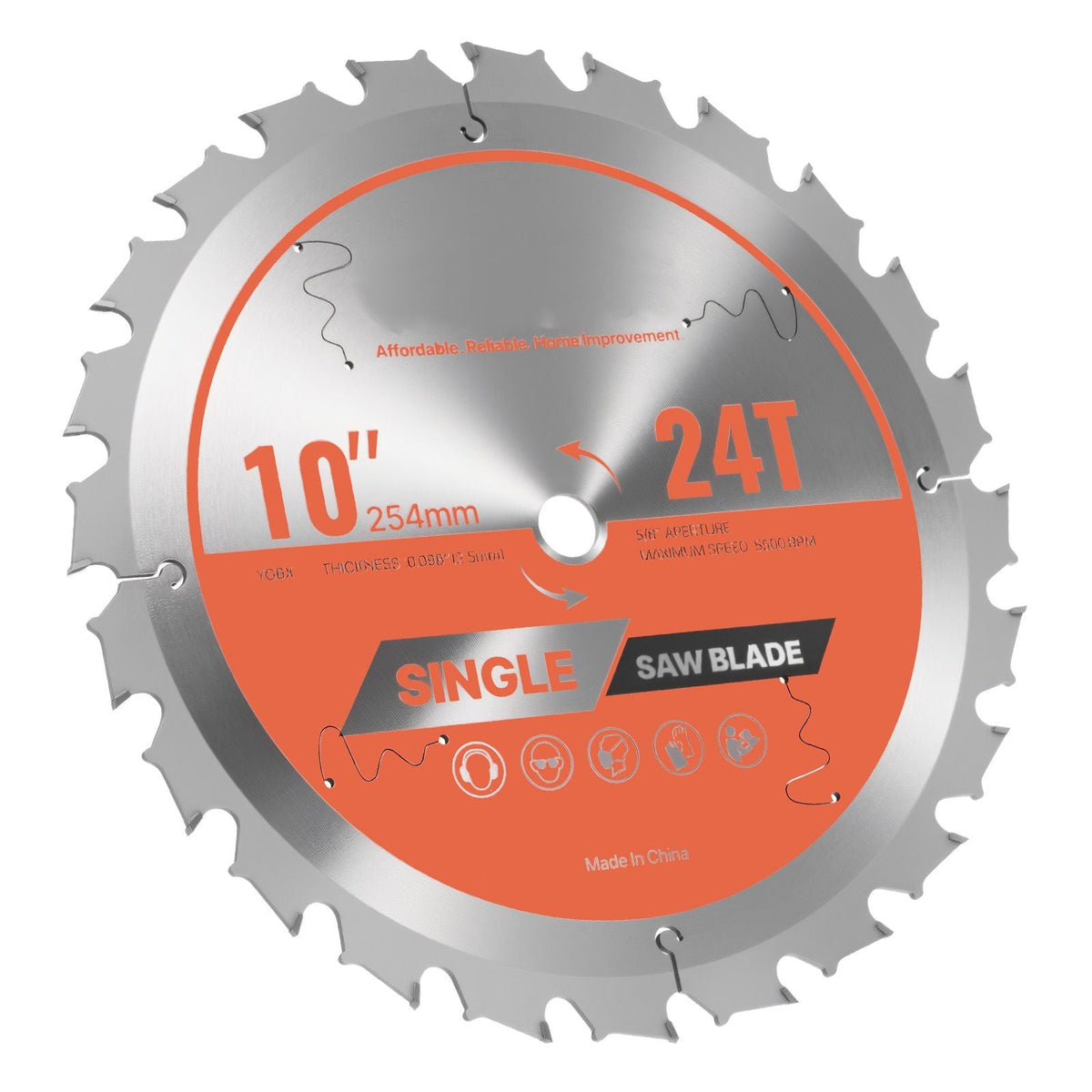 Circular Saw Blade, 10 inch Diameter, 24 Sharp Alloy Teeth, 5/8 inch Arbor, Fine Finish, Wood Cutting Blade for Circular Saw, with Noise-Reducing Heat Vents, for Cutting Plywood, OSB, Hardwood