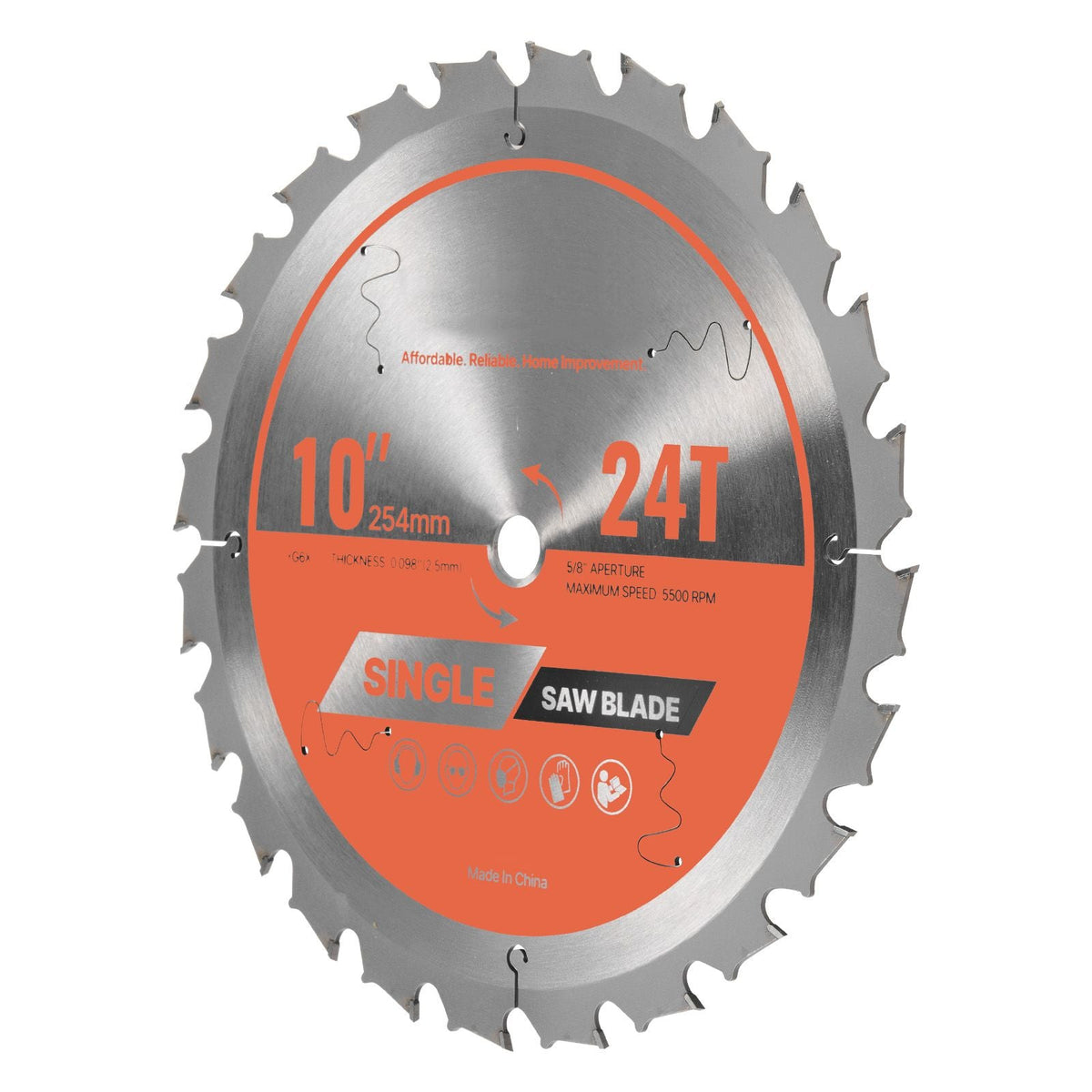 Circular Saw Blade, 10 inch Diameter, 24 Sharp Alloy Teeth, 5/8 inch Arbor, Fine Finish, Wood Cutting Blade for Circular Saw, with Noise-Reducing Heat Vents, for Cutting Plywood, OSB, Hardwood
