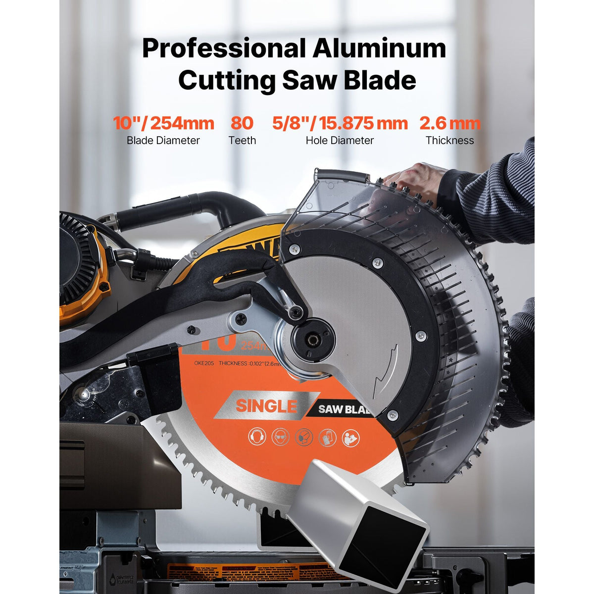 Circular Saw Blade, 10 inch Diameter, 80 Sharp Alloy Teeth, 5/8 inch Arbor, Fine Finish, Aluminum Cutting Blade for Circular Saw, with Noise-Reducing Heat Vents, for Cutting Steel and Metal