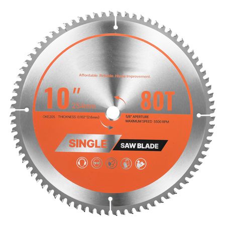 Circular Saw Blade, 10 inch Diameter, 80 Sharp Alloy Teeth, 5/8 inch Arbor, Fine Finish, Aluminum Cutting Blade for Circular Saw, with Noise-Reducing Heat Vents, for Cutting Steel and Metal