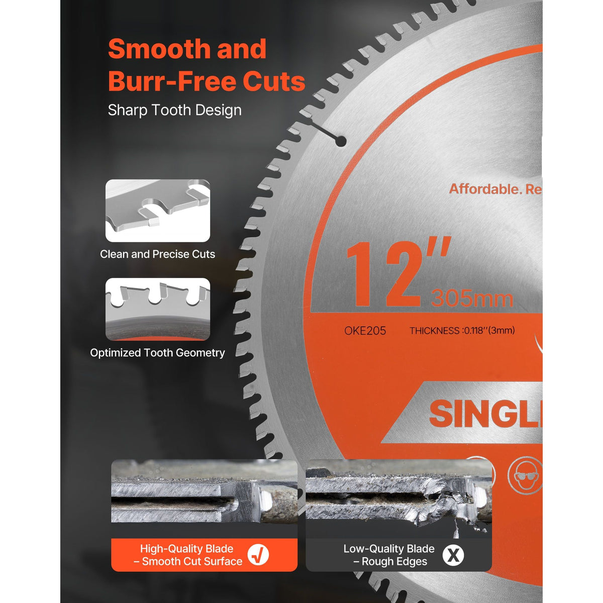 Circular Saw Blade, 12 inch Diameter, 100 Sharp Alloy Teeth, 1 inch Arbor, Fine Finish, Aluminum Cutting Blade for Circular Saw, with Noise-Reducing Heat Vents, for Cutting Steel and Metal