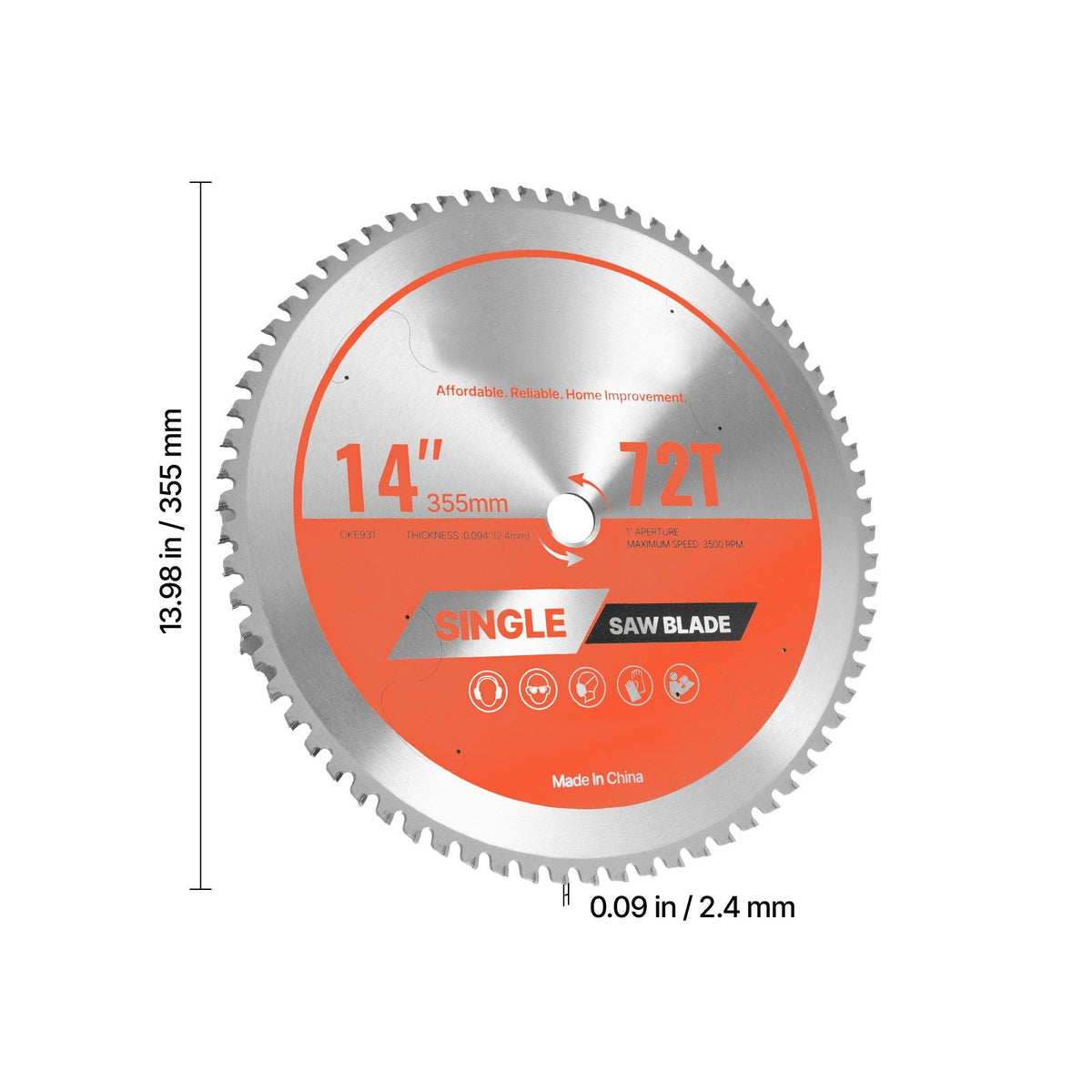 Circular Saw Blade, 14 inch Diameter, 72 Sharp Alloy Teeth, 1 inch Arbor, Fine Finish, Metal Cutting Blade for Circular Saw, with Noise-Reducing Heat Vents, for Cutting Steel and Aluminum