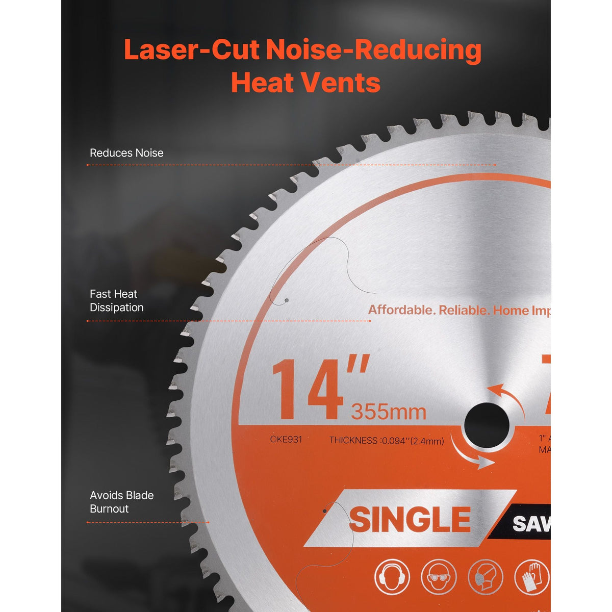 Circular Saw Blade, 14 inch Diameter, 72 Sharp Alloy Teeth, 1 inch Arbor, Fine Finish, Metal Cutting Blade for Circular Saw, with Noise-Reducing Heat Vents, for Cutting Steel and Aluminum
