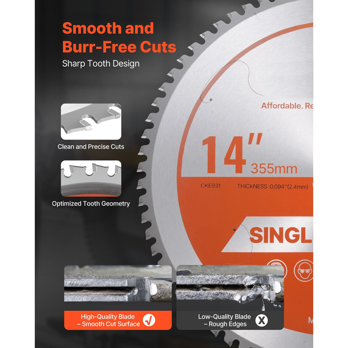 Circular Saw Blade, 14 inch Diameter, 72 Sharp Alloy Teeth, 1 inch Arbor, Fine Finish, Metal Cutting Blade for Circular Saw, with Noise-Reducing Heat Vents, for Cutting Steel and Aluminum