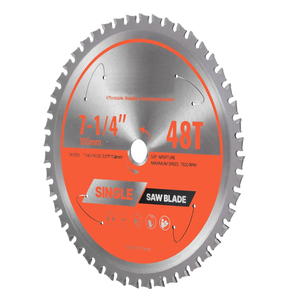 Circular Saw Blade, 7-1/4 inch Diameter, 48 Sharp Alloy Teeth, 5/8 inch Arbor, Fine Finish, Metal Cutting Blade for Circular Saw, with Noise-Reducing Heat Vents, for Cutting Steel and Aluminum