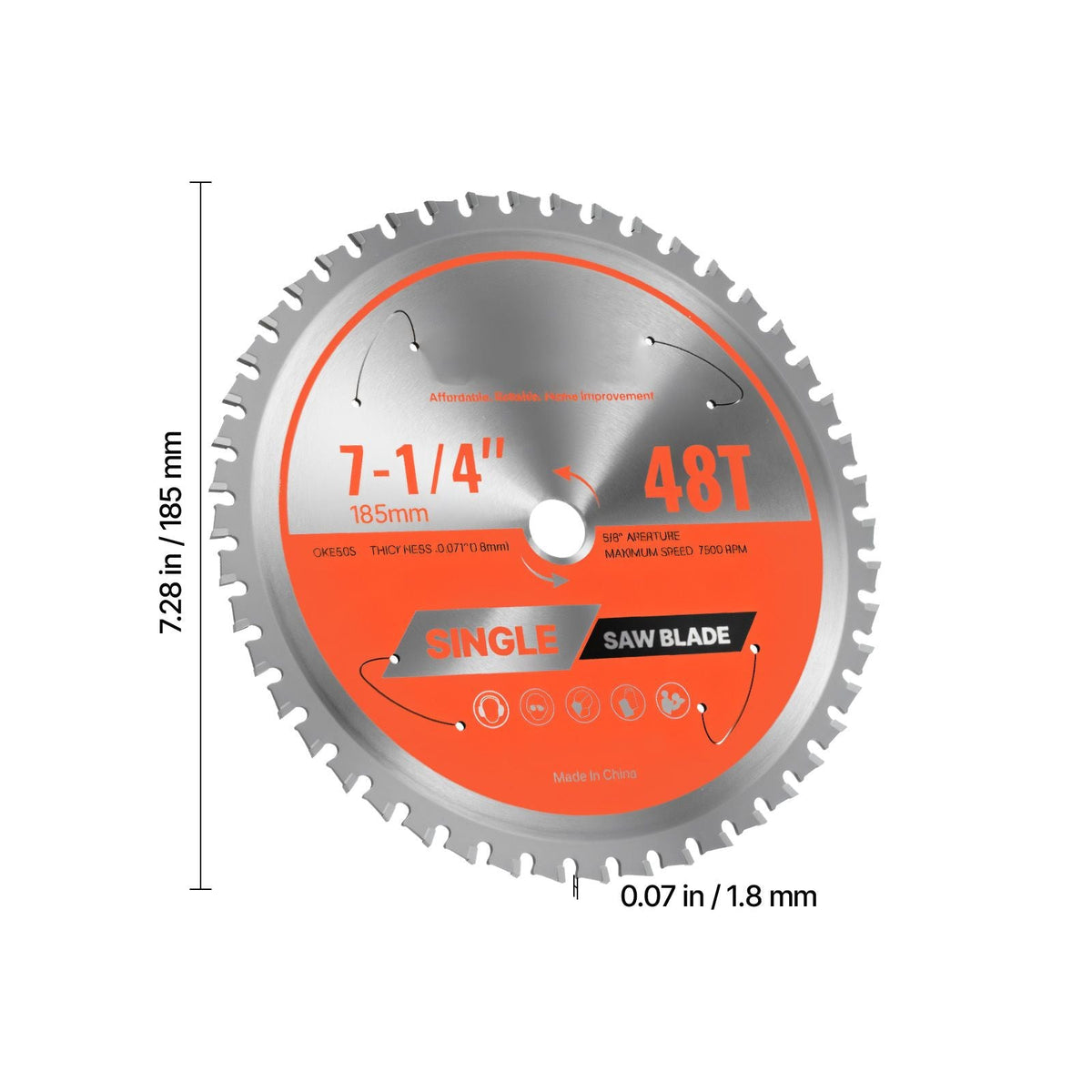 Circular Saw Blade, 7-1/4 inch Diameter, 48 Sharp Alloy Teeth, 5/8 inch Arbor, Fine Finish, Metal Cutting Blade for Circular Saw, with Noise-Reducing Heat Vents, for Cutting Steel and Aluminum