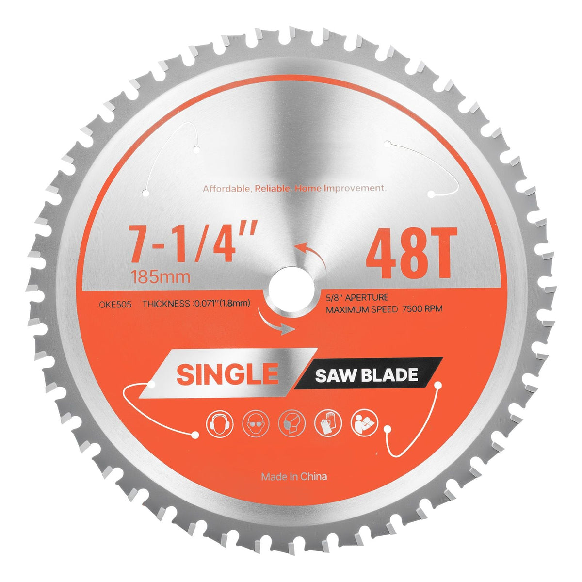 Circular Saw Blade, 7-1/4 inch Diameter, 48 Sharp Alloy Teeth, 5/8 inch Arbor, Fine Finish, Metal Cutting Blade for Circular Saw, with Noise-Reducing Heat Vents, for Cutting Steel and Aluminum
