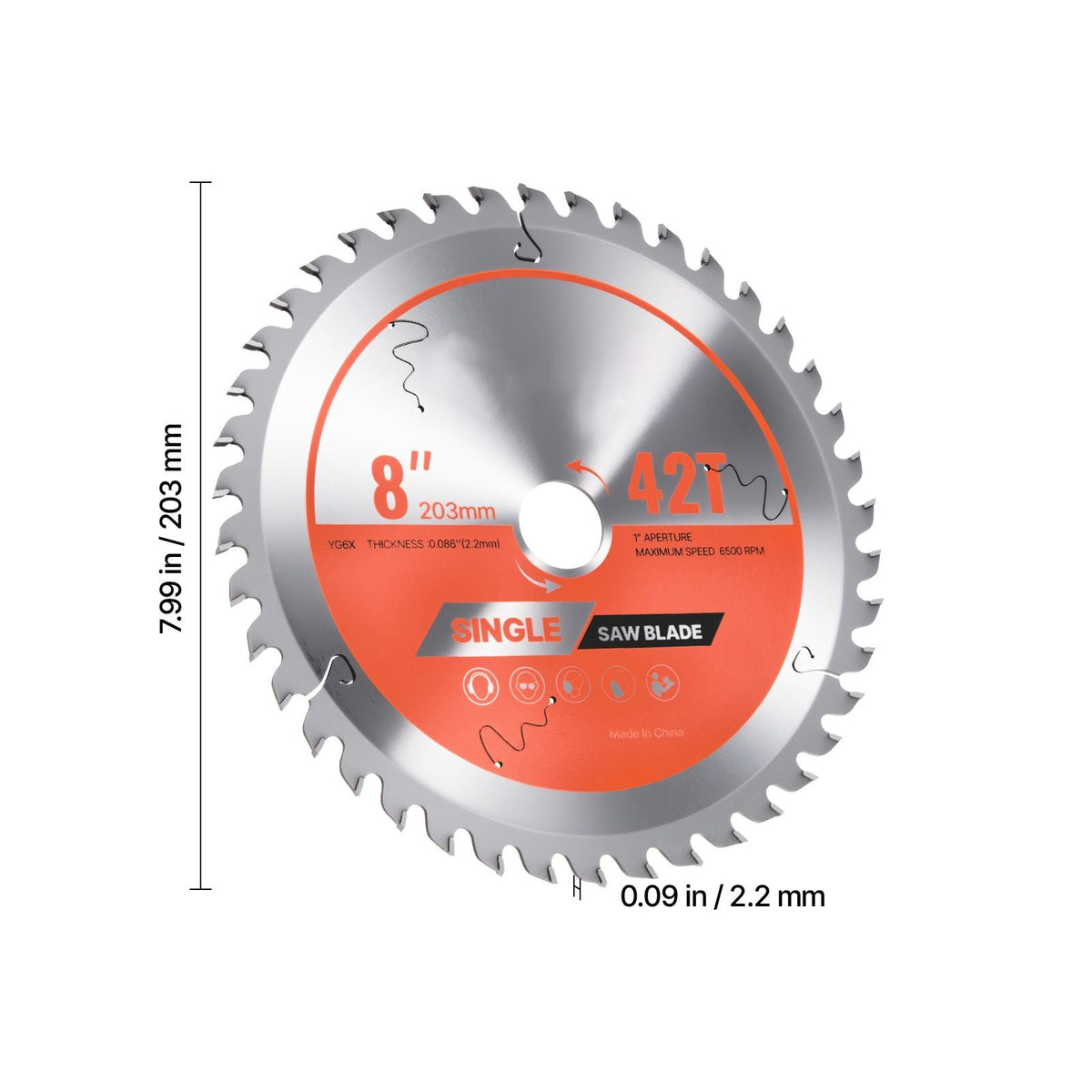 Circular Saw Blade, 8 inch Diameter, 42 Sharp Alloy Teeth, 1 inch Arbor, Fine Finish, Wood Cutting Blade for Circular Saw, with Noise-Reducing Heat Vents, for Cutting Plywood, OSB, and Hardwood