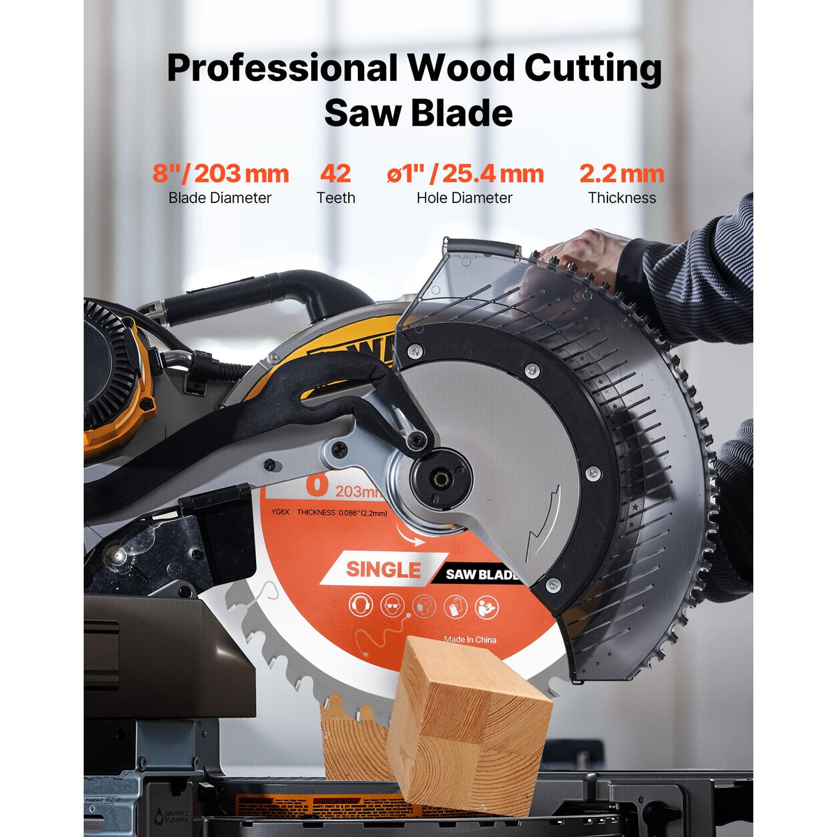 Circular Saw Blade, 8 inch Diameter, 42 Sharp Alloy Teeth, 1 inch Arbor, Fine Finish, Wood Cutting Blade for Circular Saw, with Noise-Reducing Heat Vents, for Cutting Plywood, OSB, and Hardwood