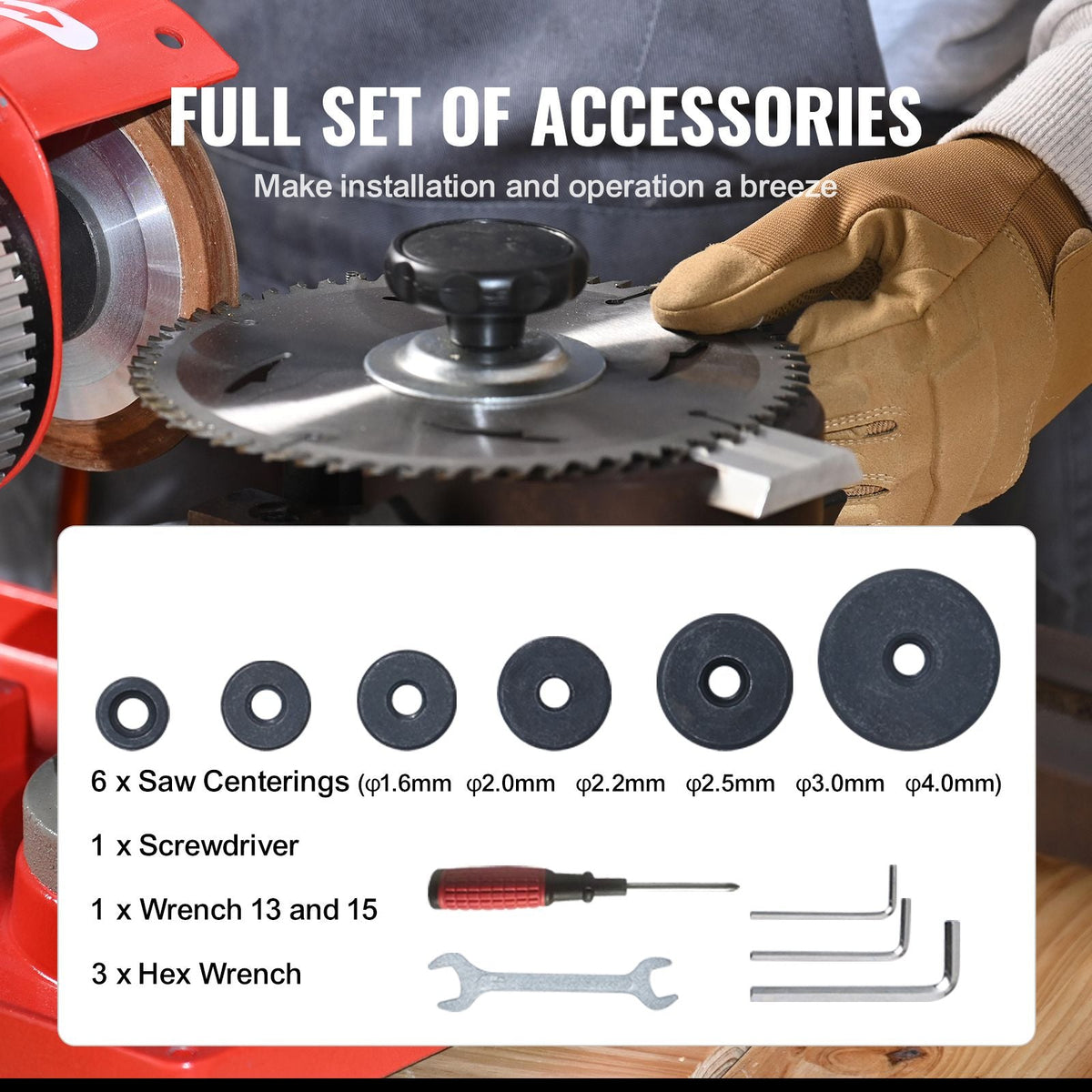 Circular Saw Blade Sharpener, 370W 3600RPM Rotary Angle Mill Grinder, Saw Blade Grinding Sharpening Machine with 6 Saw Centerings, 5-inch Grinding Wheel for Carbide Tipped Saw Blades