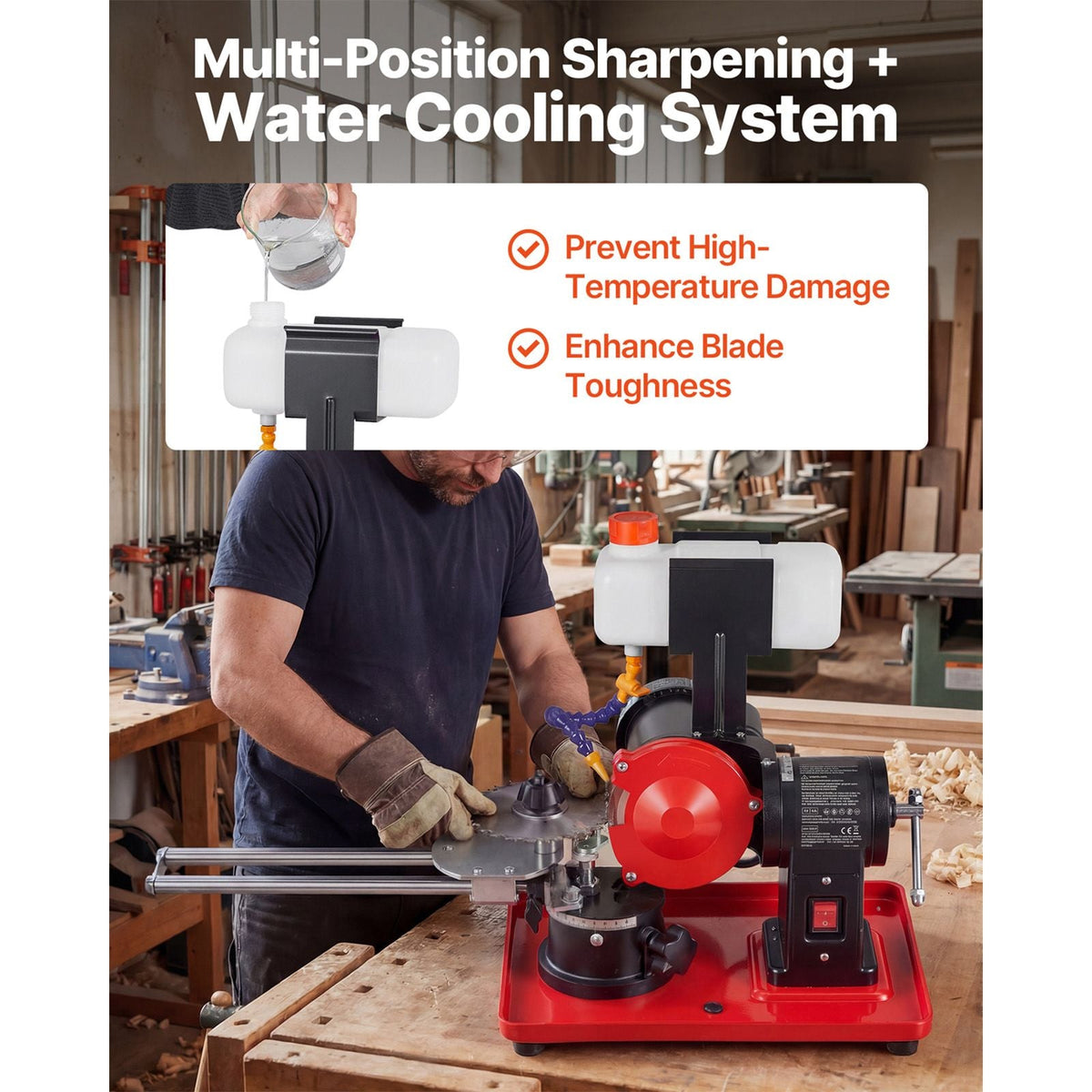 Circular Saw Blade Sharpener with Water Tank, 370W 3590RPM Rotary Angle Mill Grinder, Water Injection Sharpening Machine with 5" Grinding Wheel - Fits Φ3.2" to Φ27.5" Circular Saw Blades