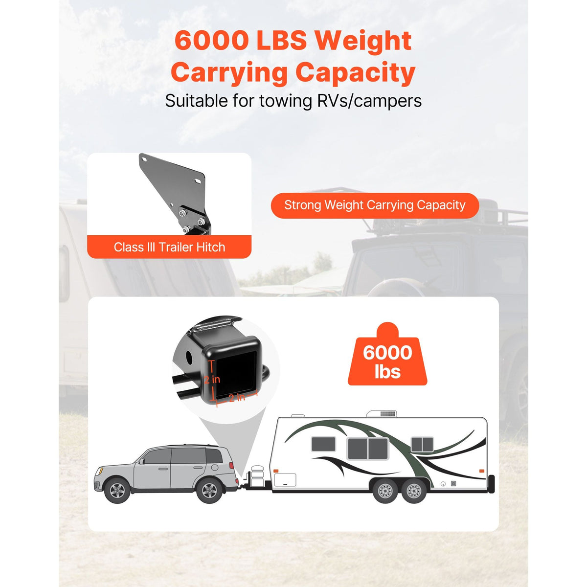 Class 3 Trailer Hitch, 2-Inch Receiver, 6000 lbs, Q345B Steel Tube Frame, Compatible with 2020-2024 Toyota RAV4, Multi-Fit Hitch to Receive Ball Mount, Cargo Carrier, Bike Rack, Tow Hook, Black