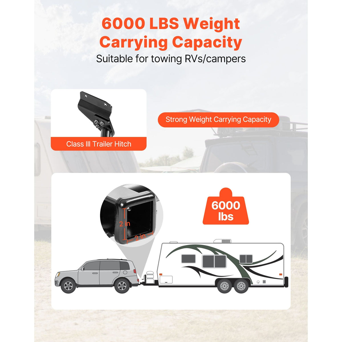 Class 3 Trailer Hitch, 2-Inch Receiver, Compatible with 2011-2021 Jeep Grand Cherokee, Q345B Steel Tube Frame, Multi-Fit Hitch to Receive Ball Mount, Cargo Carrier, Bike Rack, Tow Hook, Black